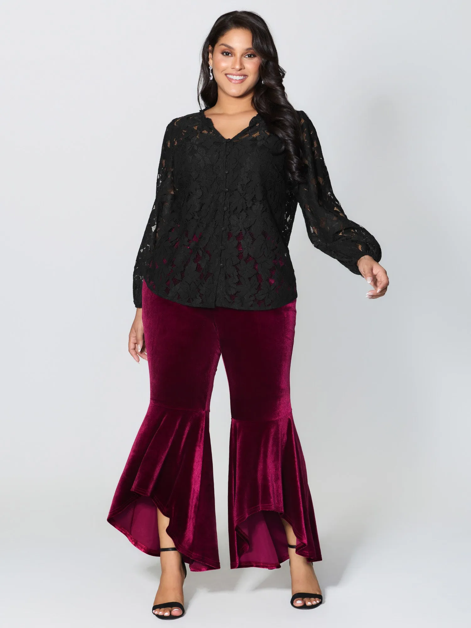 Lace Trim Sheer Ruffled Collar Button Shirt sold by Bloomchic product image thumbnail 3