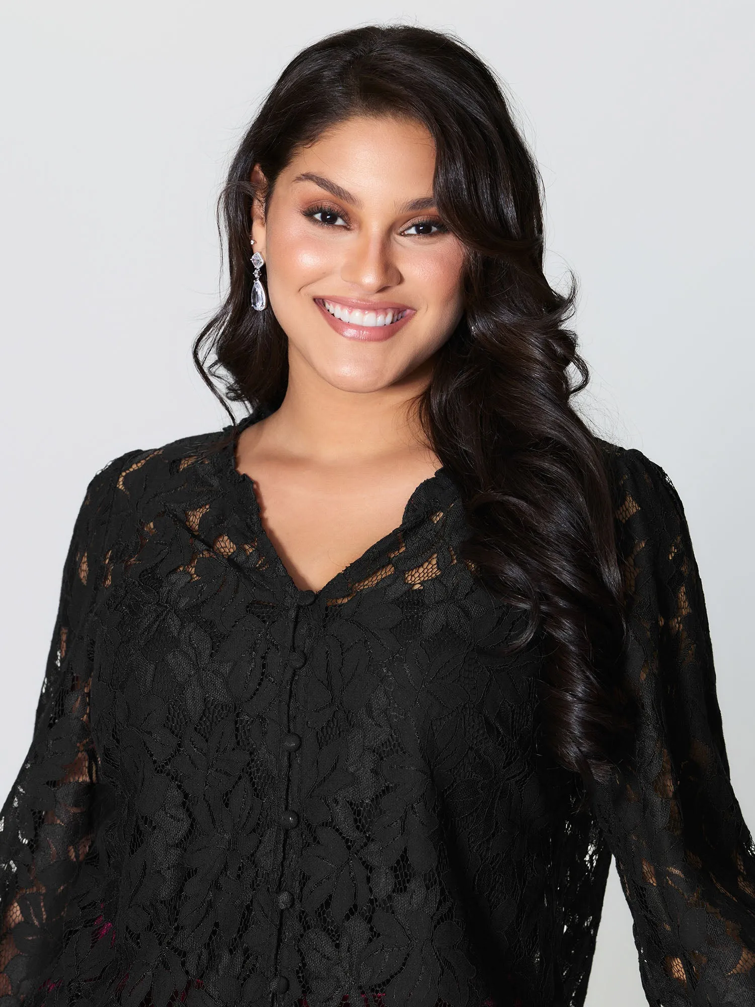 Lace Trim Sheer Ruffled Collar Button Shirt sold by Bloomchic product image thumbnail 2