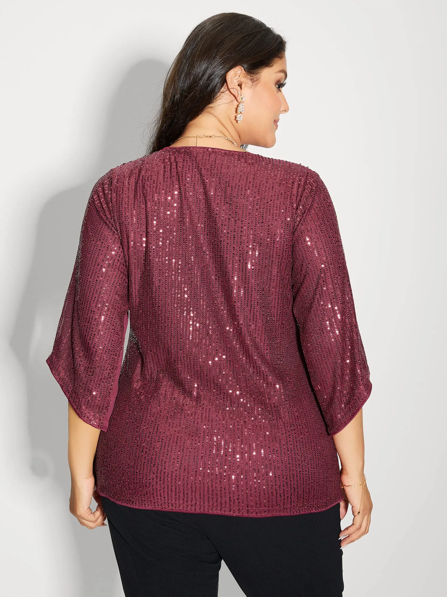 Shimmery Sequin Gathered Flared Sleeve Blouse sold by Bloomchic product image thumbnail 5