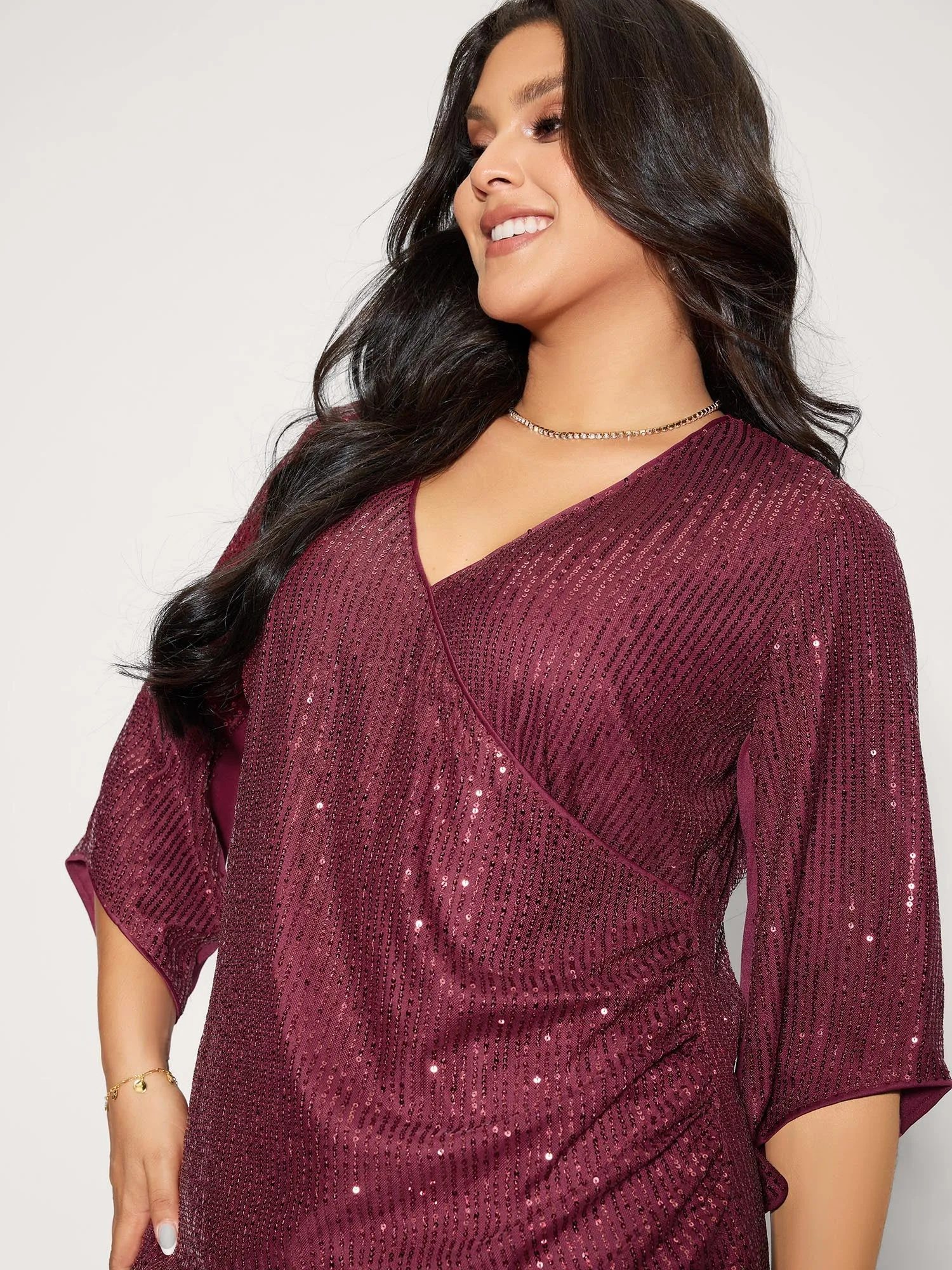 Shimmery Sequin Gathered Flared Sleeve Blouse sold by Bloomchic product image thumbnail 4