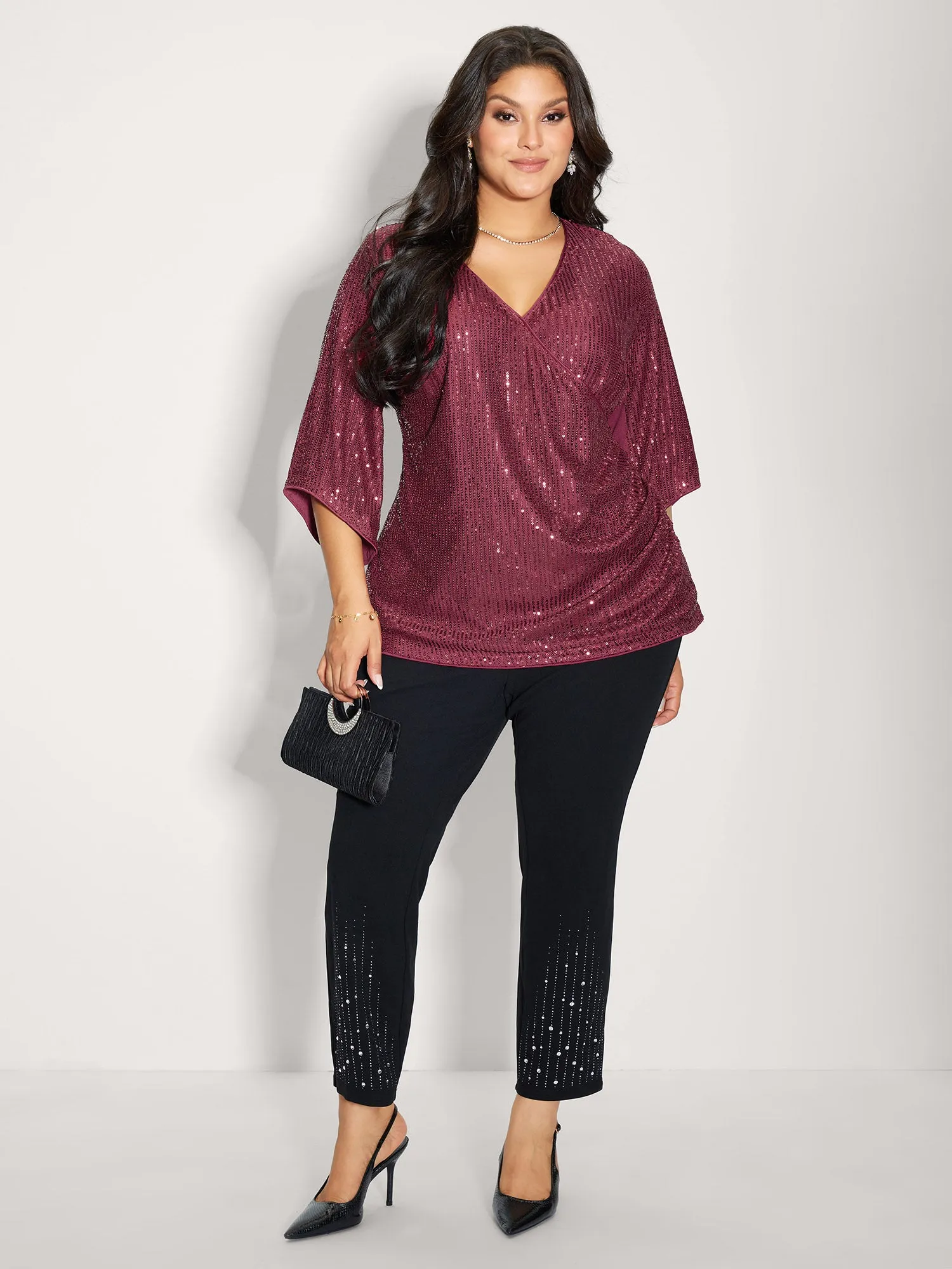 Shimmery Sequin Gathered Flared Sleeve Blouse sold by Bloomchic product image thumbnail 3