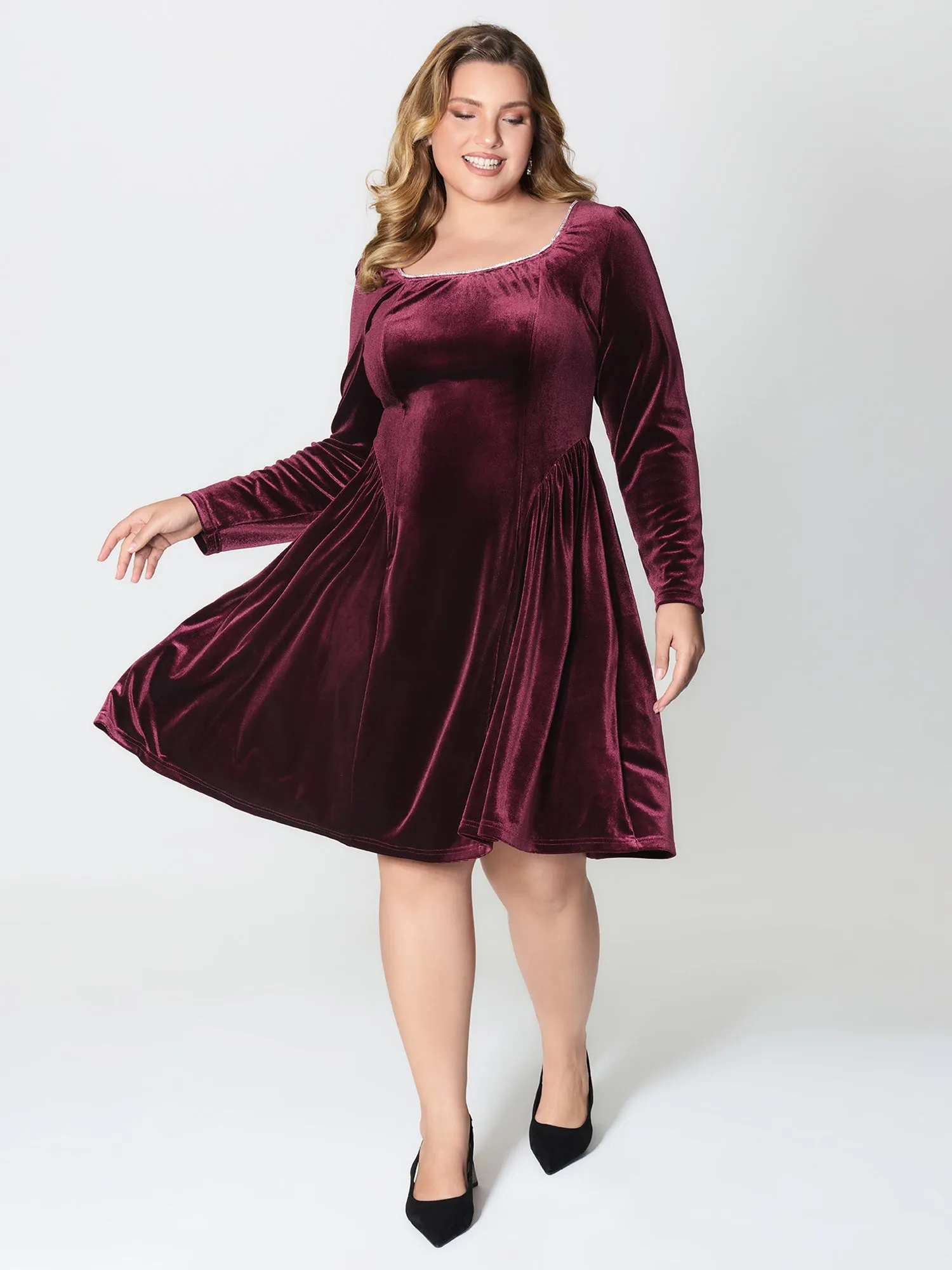Velvet Structured Pleated Bodice Midi Dress sold by Bloomchic product image thumbnail 3