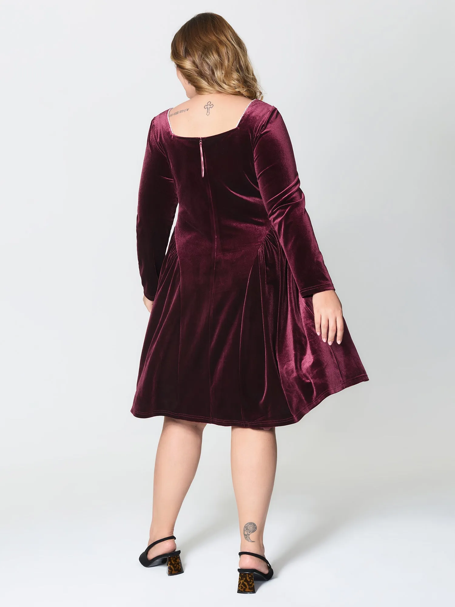 Velvet Structured Pleated Bodice Midi Dress sold by Bloomchic product image thumbnail 4