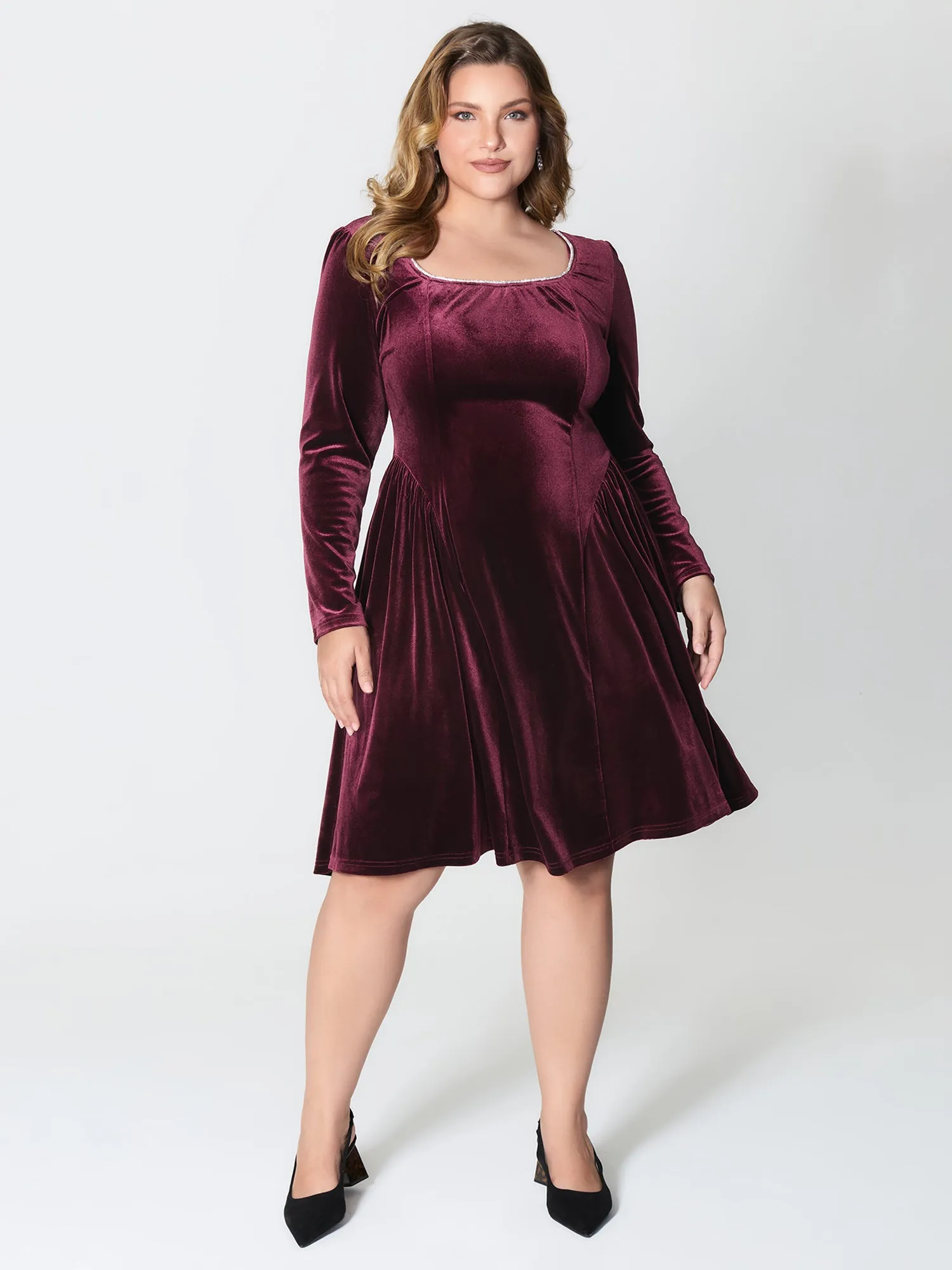 Velvet Structured Pleated Bodice Midi Dress sold by Bloomchic