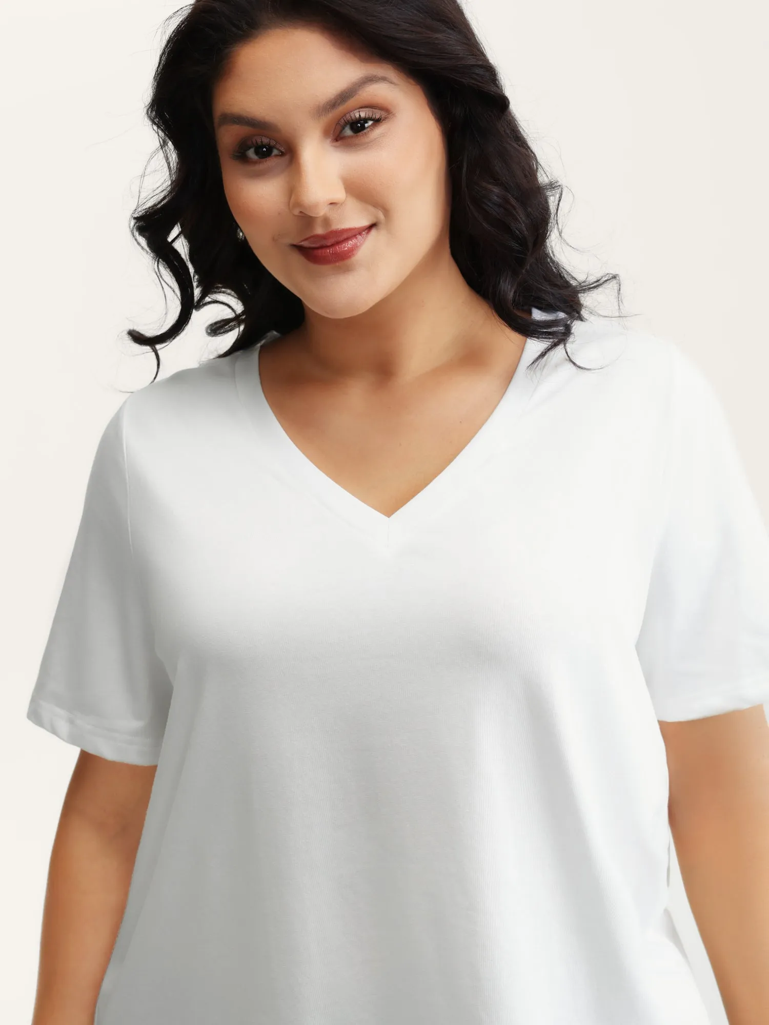Stretchy V-Neck Solid T-Shirt sold by Bloomchic product image thumbnail 5
