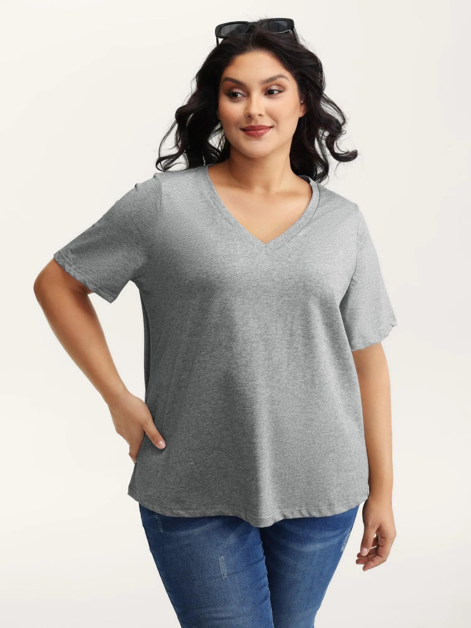 Stretchy V-Neck Solid T-Shirt sold by Bloomchic product image thumbnail 2