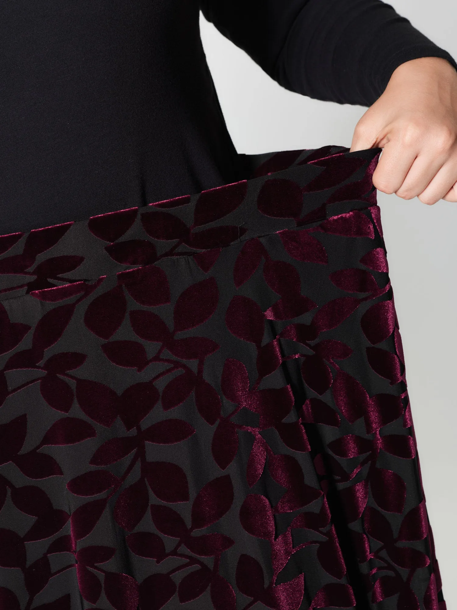 Laser-Cut Velvet Pleated Maxi Skirt sold by Bloomchic product image thumbnail 3
