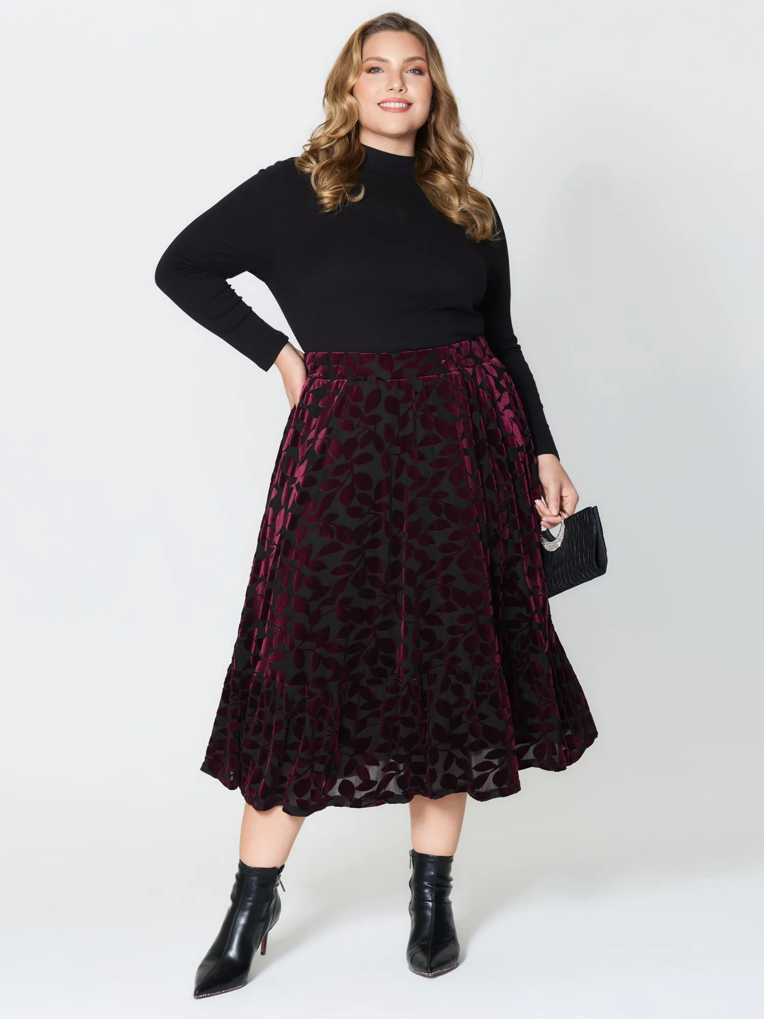 Laser-Cut Velvet Pleated Maxi Skirt sold by Bloomchic product image thumbnail 2