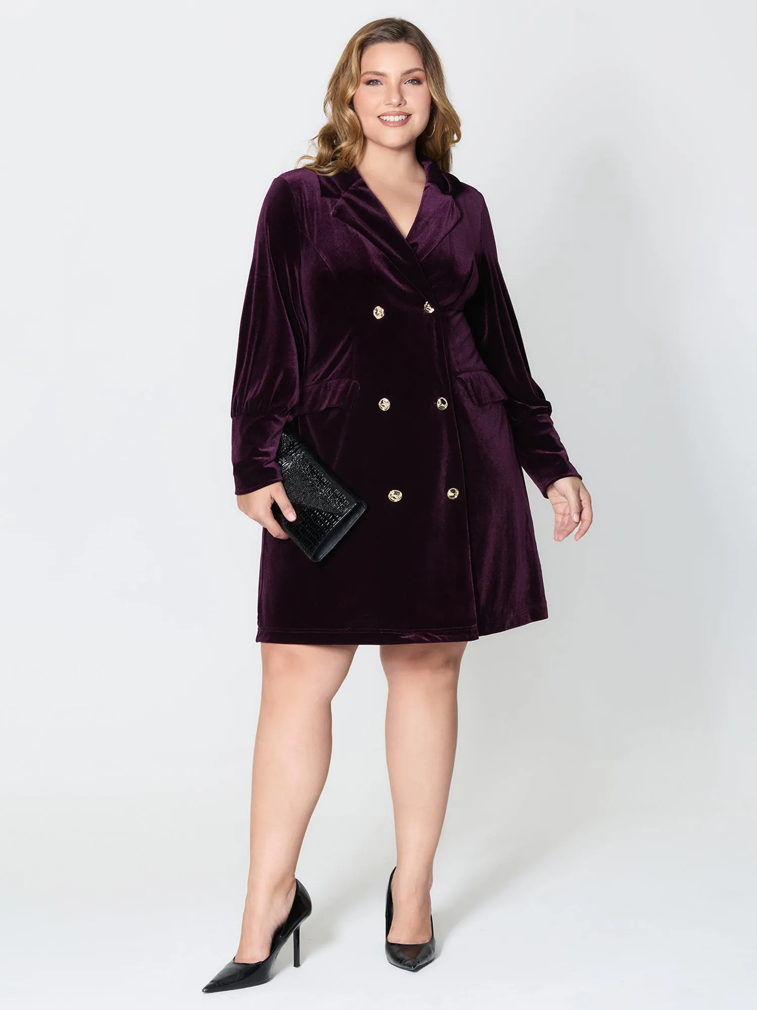 Velvet Stretchy Button Blazer Midi Dress sold by Bloomchic product image thumbnail 3