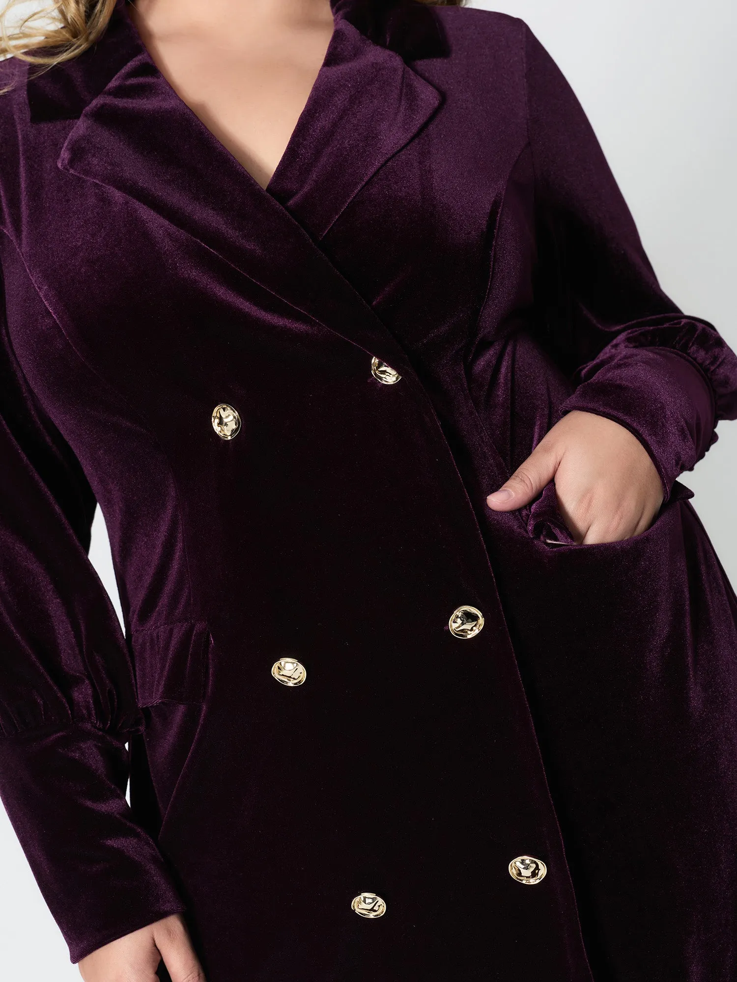 Velvet Stretchy Button Blazer Midi Dress sold by Bloomchic product image thumbnail 4