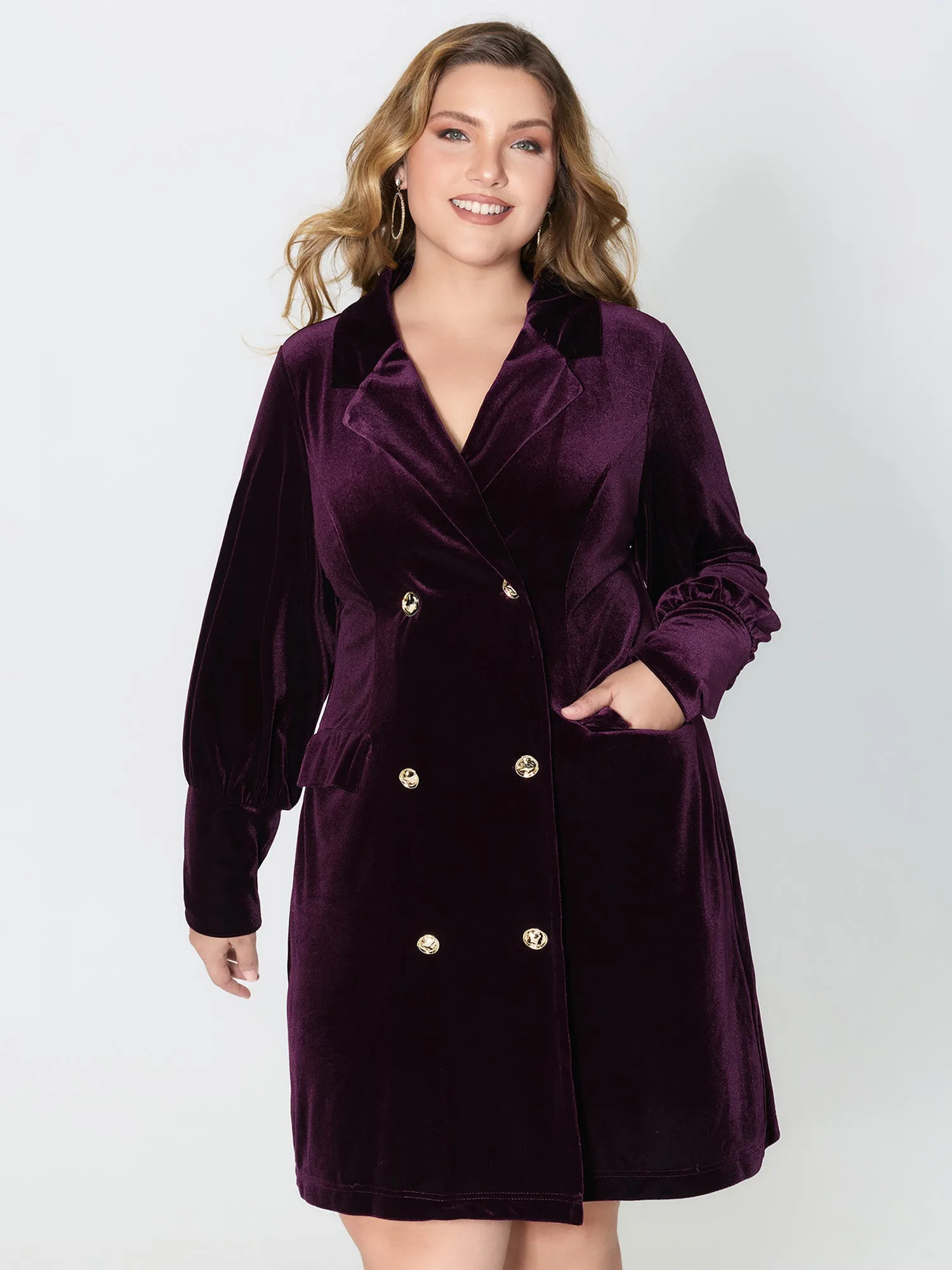 Velvet Stretchy Button Blazer Midi Dress sold by Bloomchic
