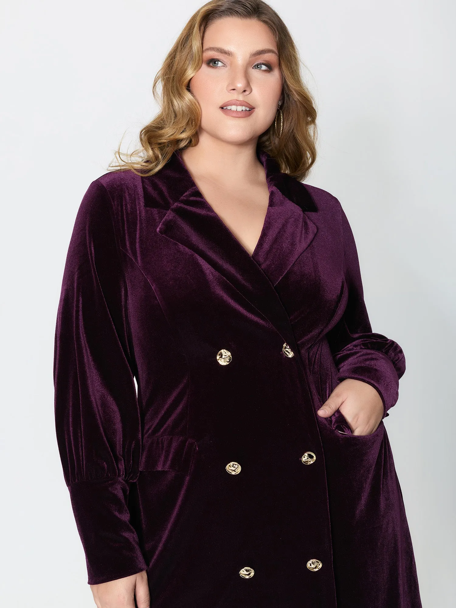 Velvet Stretchy Button Blazer Midi Dress sold by Bloomchic product image thumbnail 2