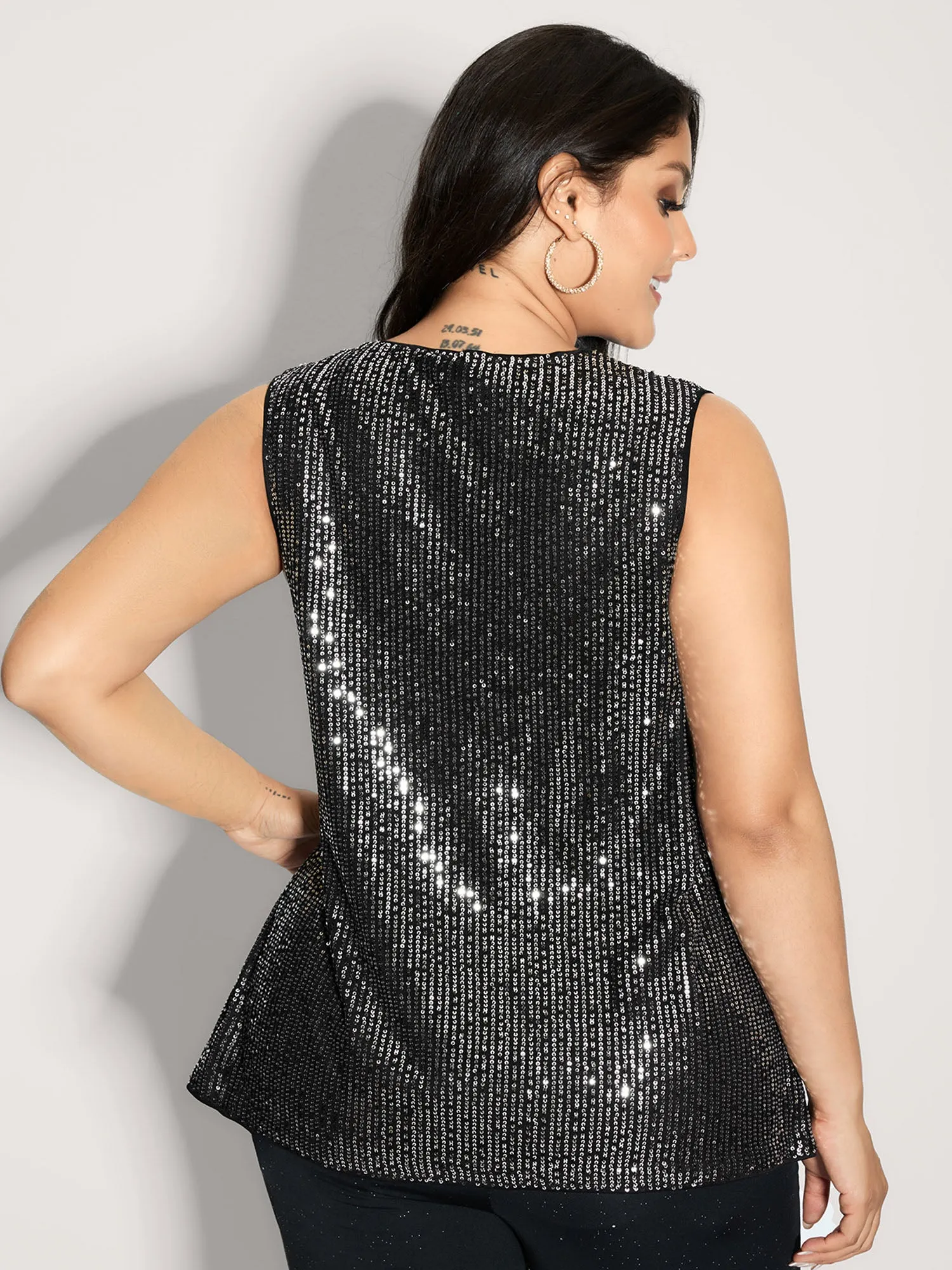 Shimmery Sequin V-Neck A-Line Tank Top sold by Bloomchic product image thumbnail 4