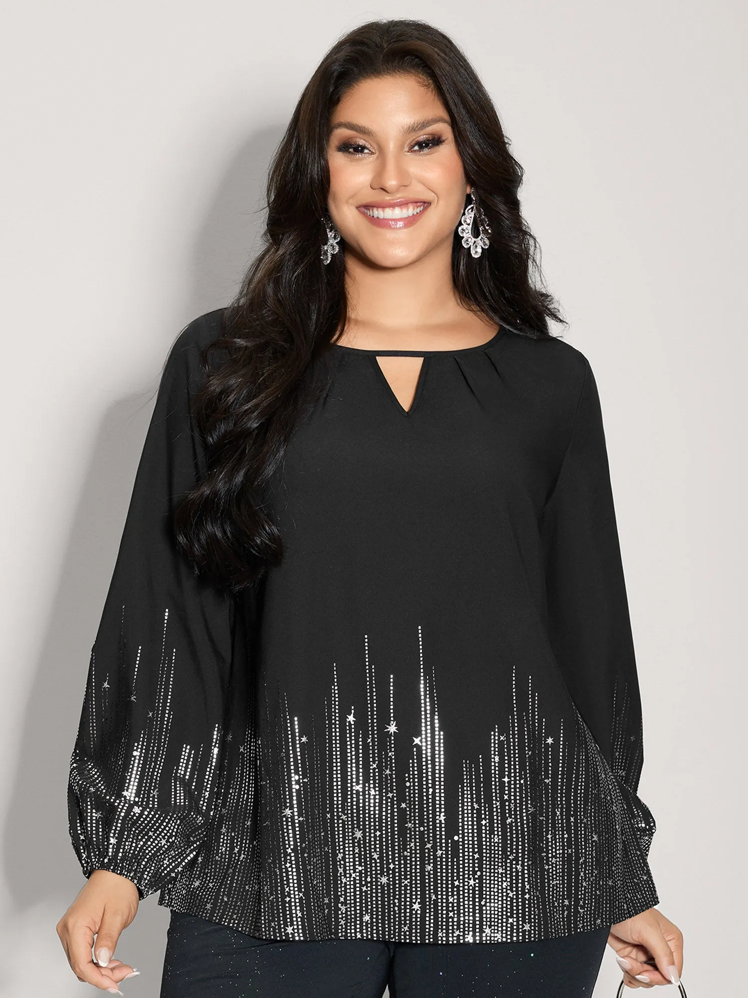 Shimmery Cut-Out Neck Blouse sold by Bloomchic