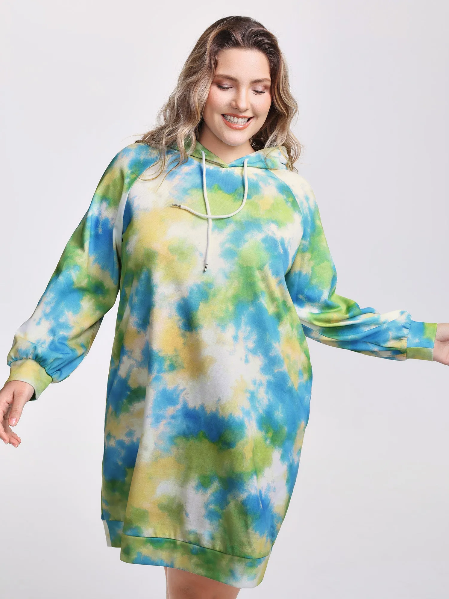 Tie-Dye Pockets Hooded Knee Dress sold by Bloomchic