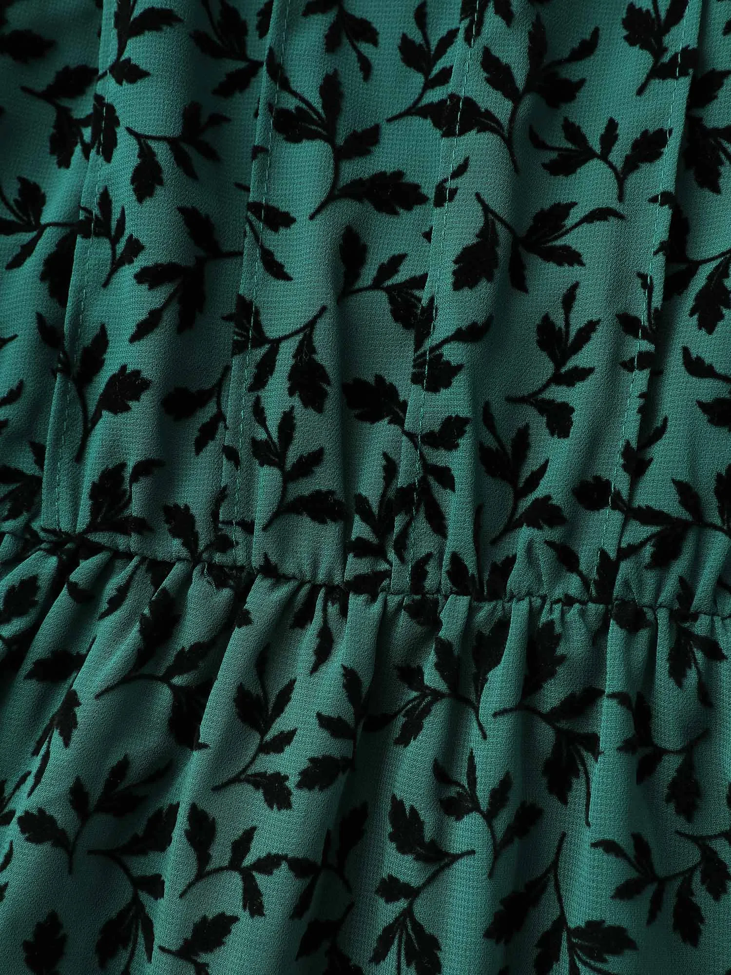 Flocked Floral Shirred Ruffled Neck Midi Dress sold by Bloomchic product image thumbnail 5