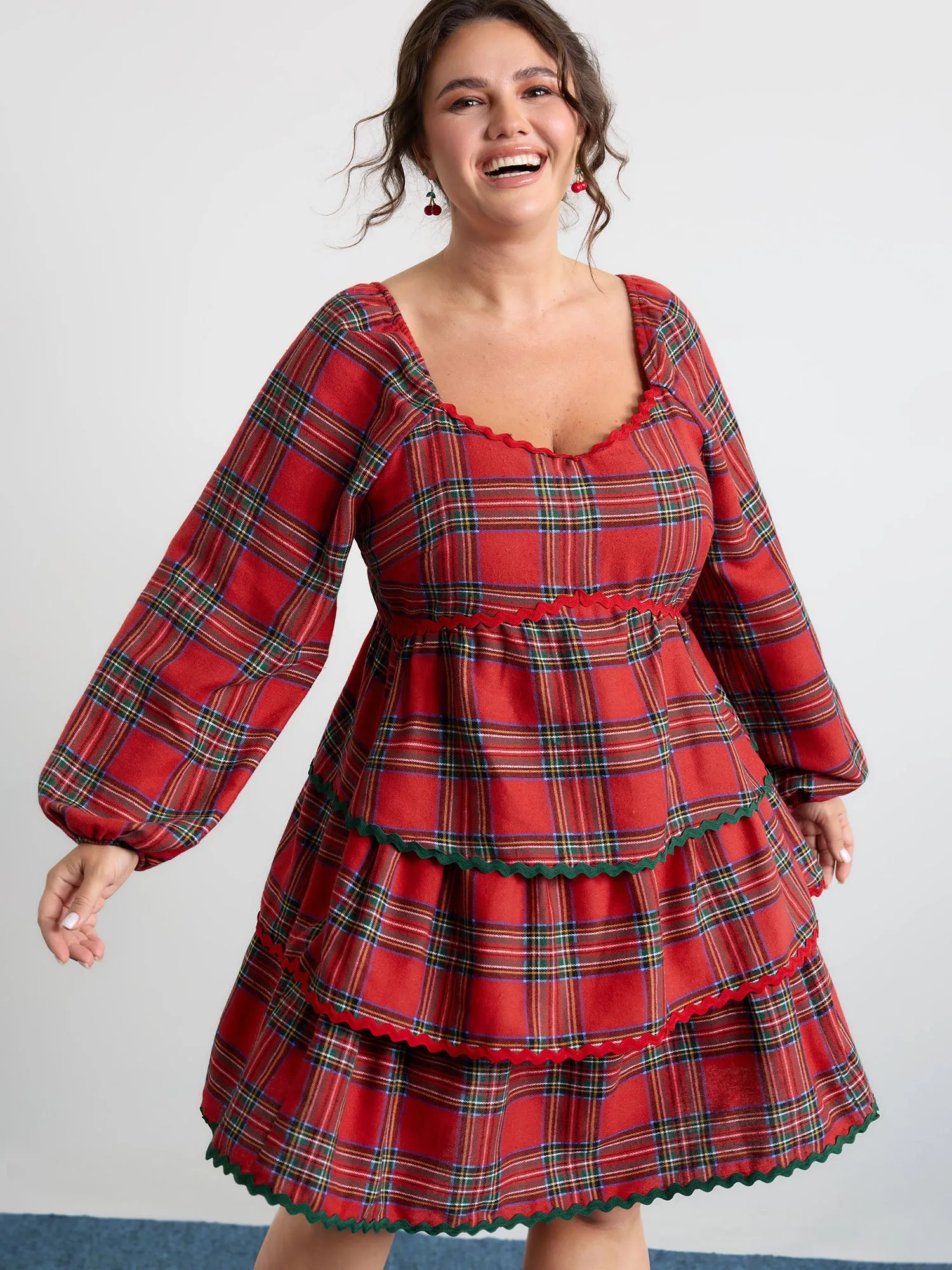 Sweet Holidays Ribbon Tiered Knee Dress sold by Bloomchic