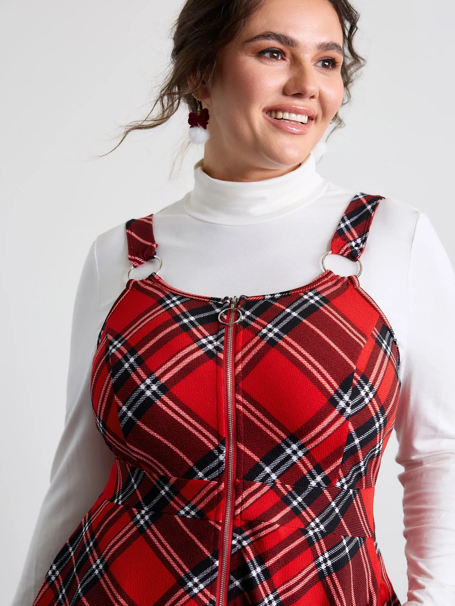 Plaid Print Zipper Overall Straps Mini Dress sold by Bloomchic product image thumbnail 2