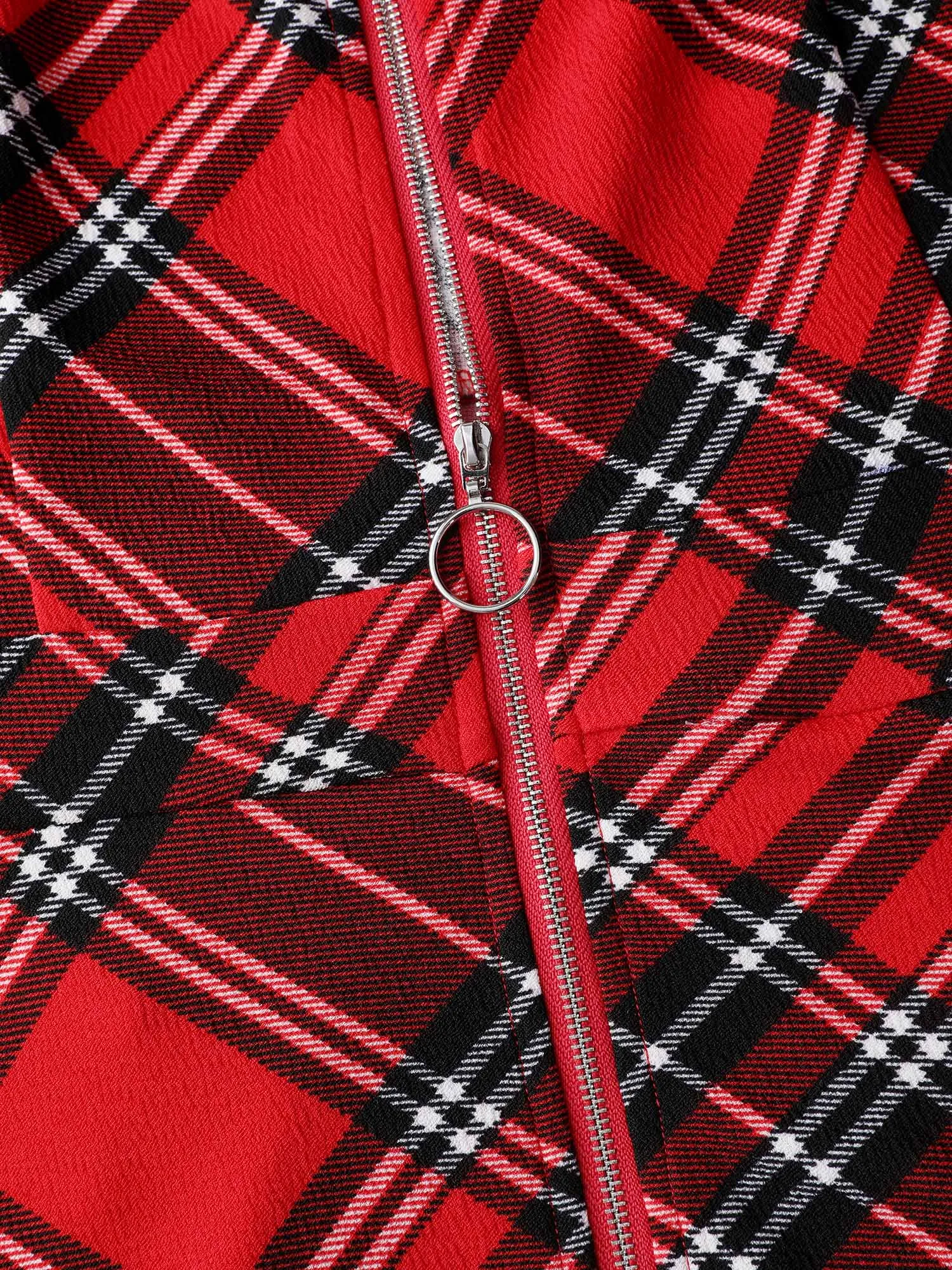 Plaid Print Zipper Overall Straps Mini Dress sold by Bloomchic product image thumbnail 5