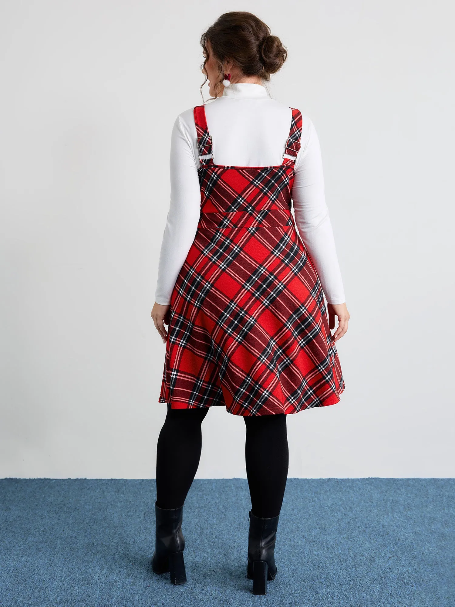 Plaid Print Zipper Overall Straps Mini Dress sold by Bloomchic product image thumbnail 4