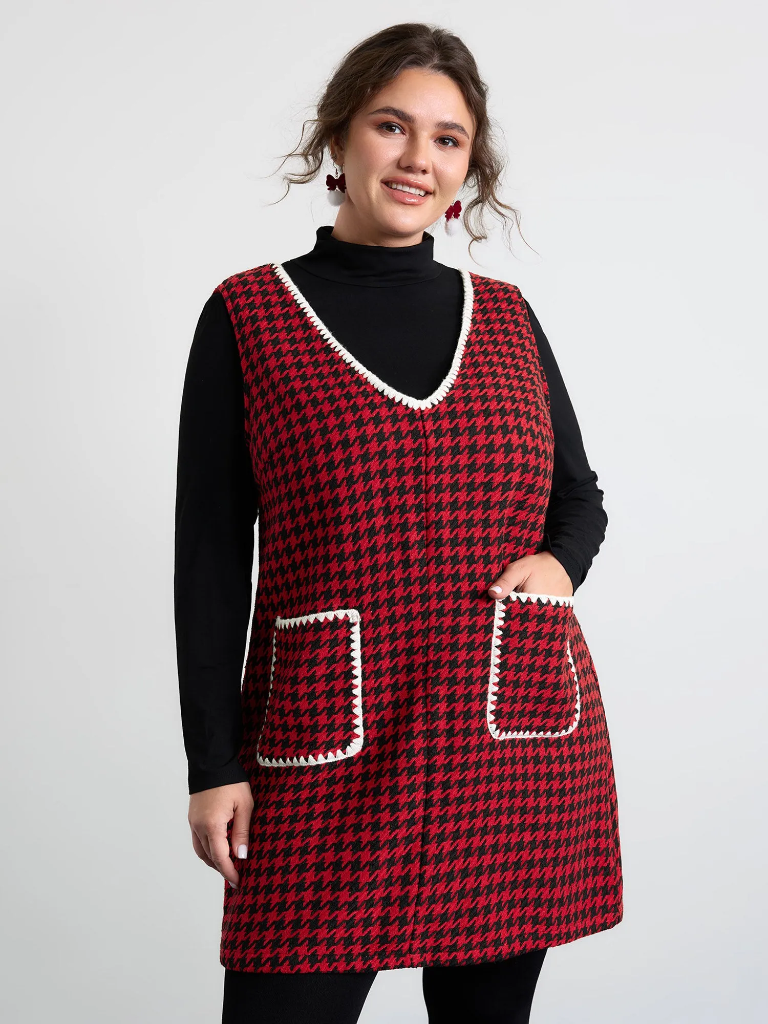 Houndstooth Embroidery Patch Pockets Dress sold by Bloomchic