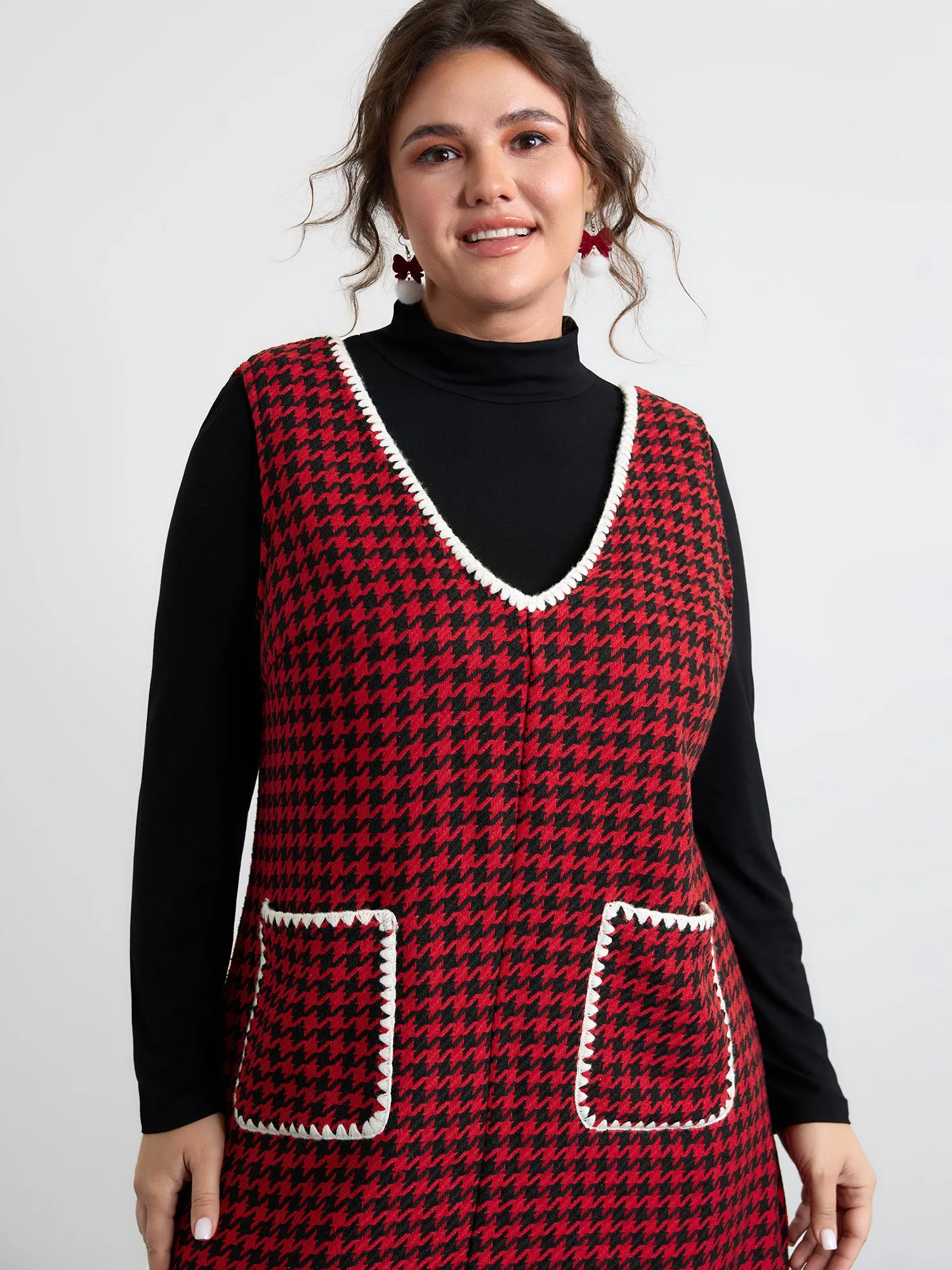 Houndstooth Embroidery Patch Pockets Dress sold by Bloomchic product image thumbnail 2