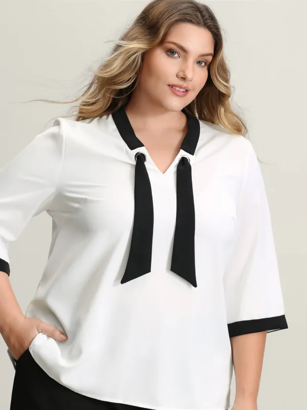 Color Contrast Sailor Neck-Tie Blouse sold by Bloomchic