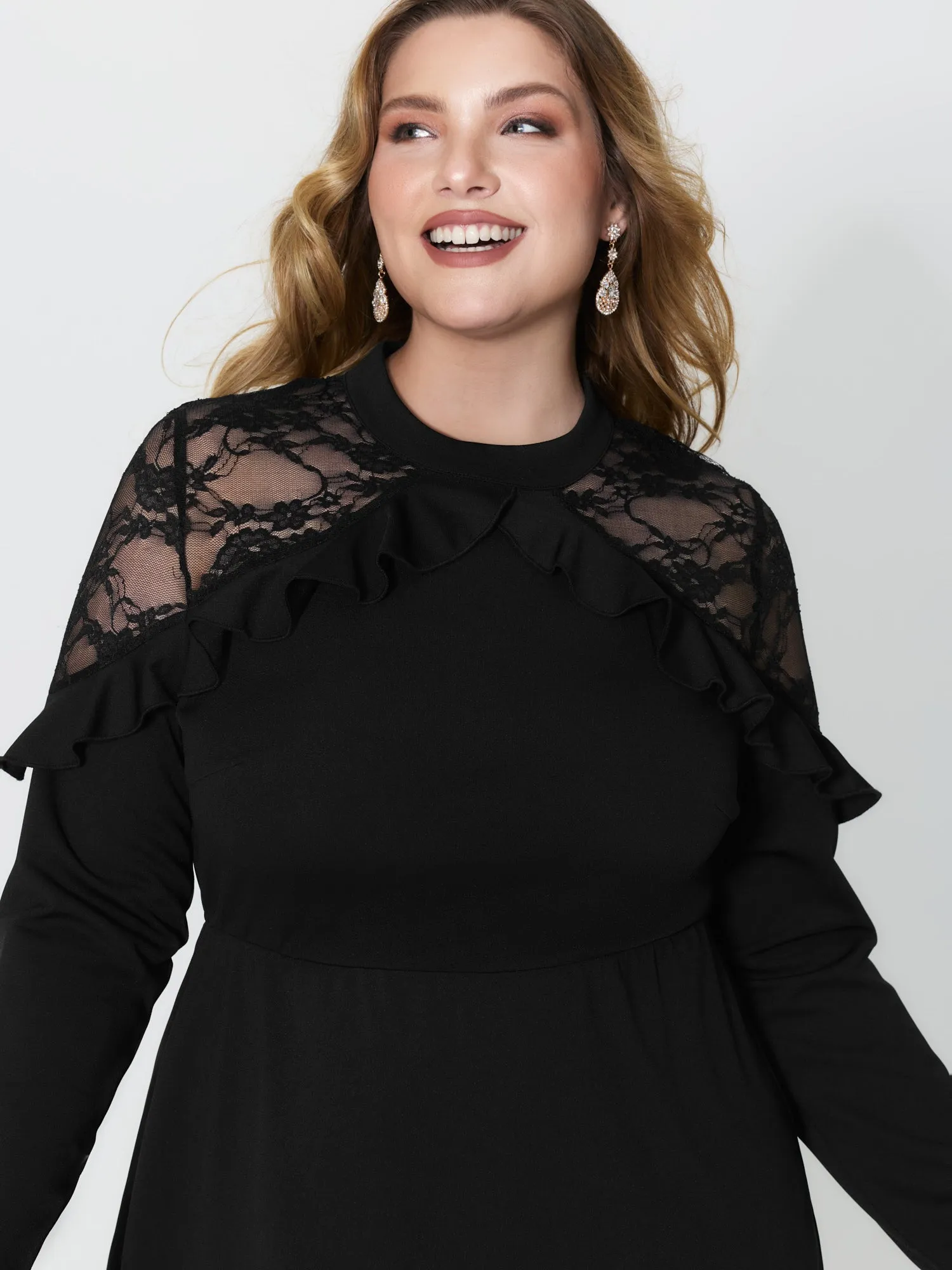 Lace Trim Ruffled Sheer Stretchy Party Dress sold by Bloomchic product image thumbnail 2