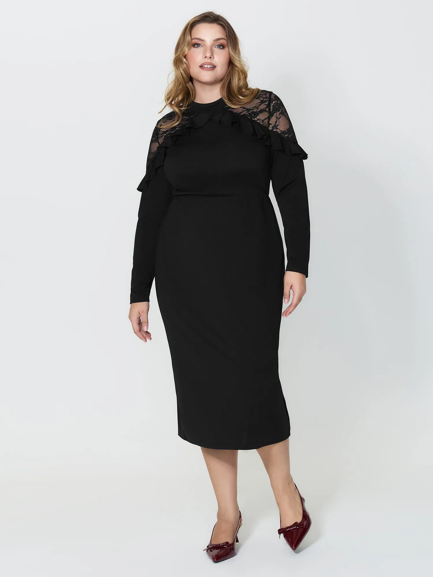 Lace Trim Ruffled Sheer Stretchy Party Dress sold by Bloomchic product image thumbnail 3