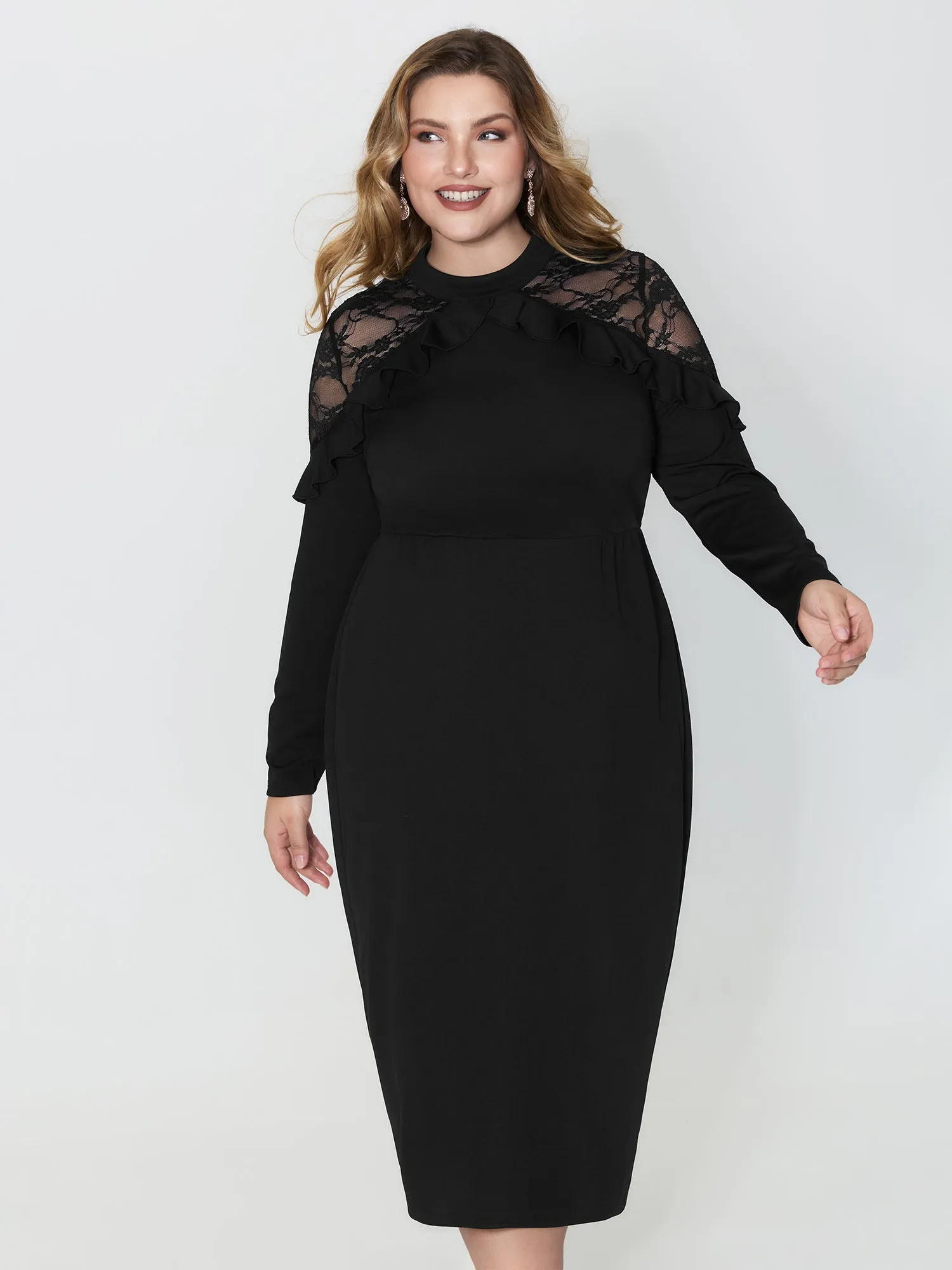 Lace Trim Ruffled Sheer Stretchy Party Dress sold by Bloomchic