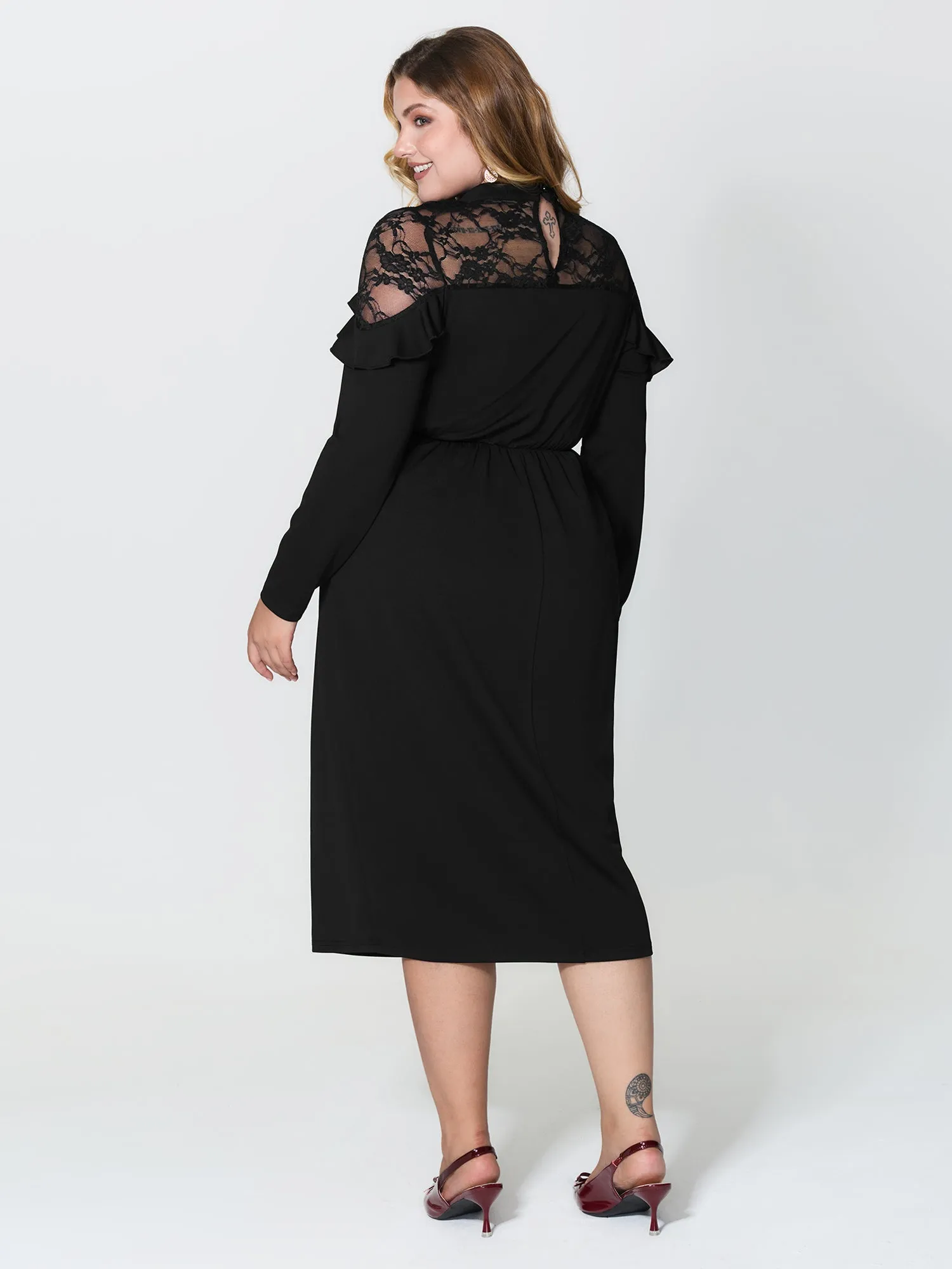 Lace Trim Ruffled Sheer Stretchy Party Dress sold by Bloomchic product image thumbnail 5