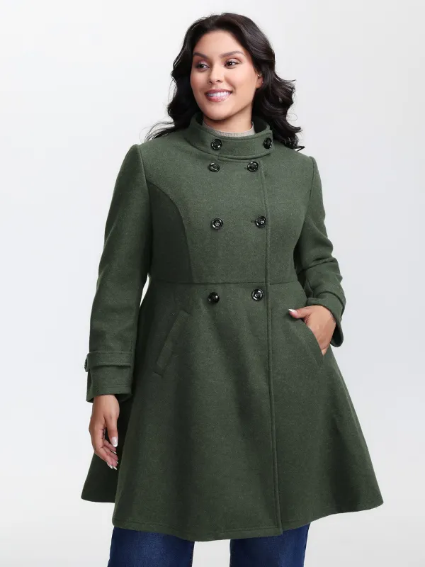 Double Button Pocket Solid Coat sold by Bloomchic