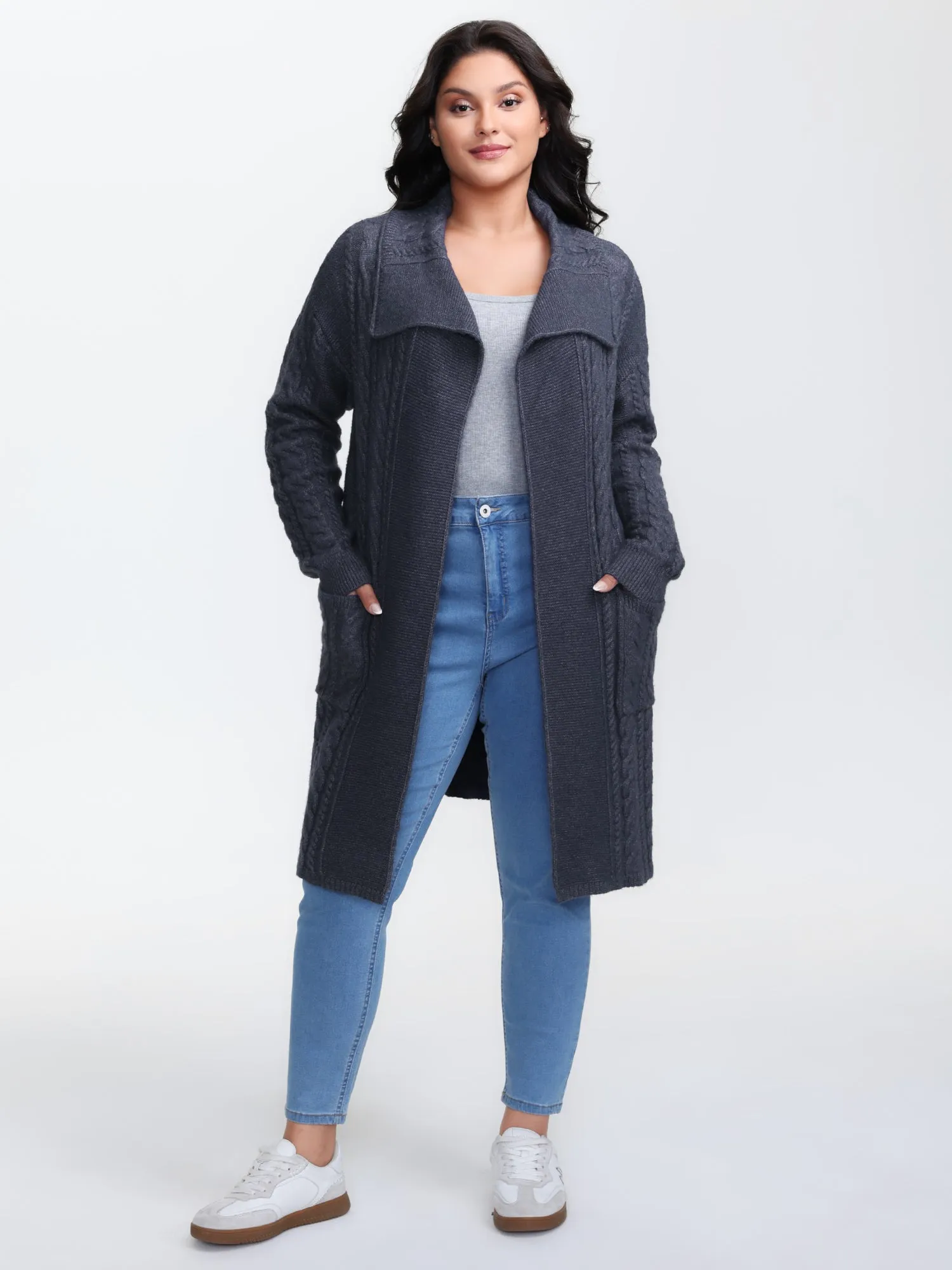 Twisted Texture Pockets Slit Knit Cardigan sold by Bloomchic product image thumbnail 3