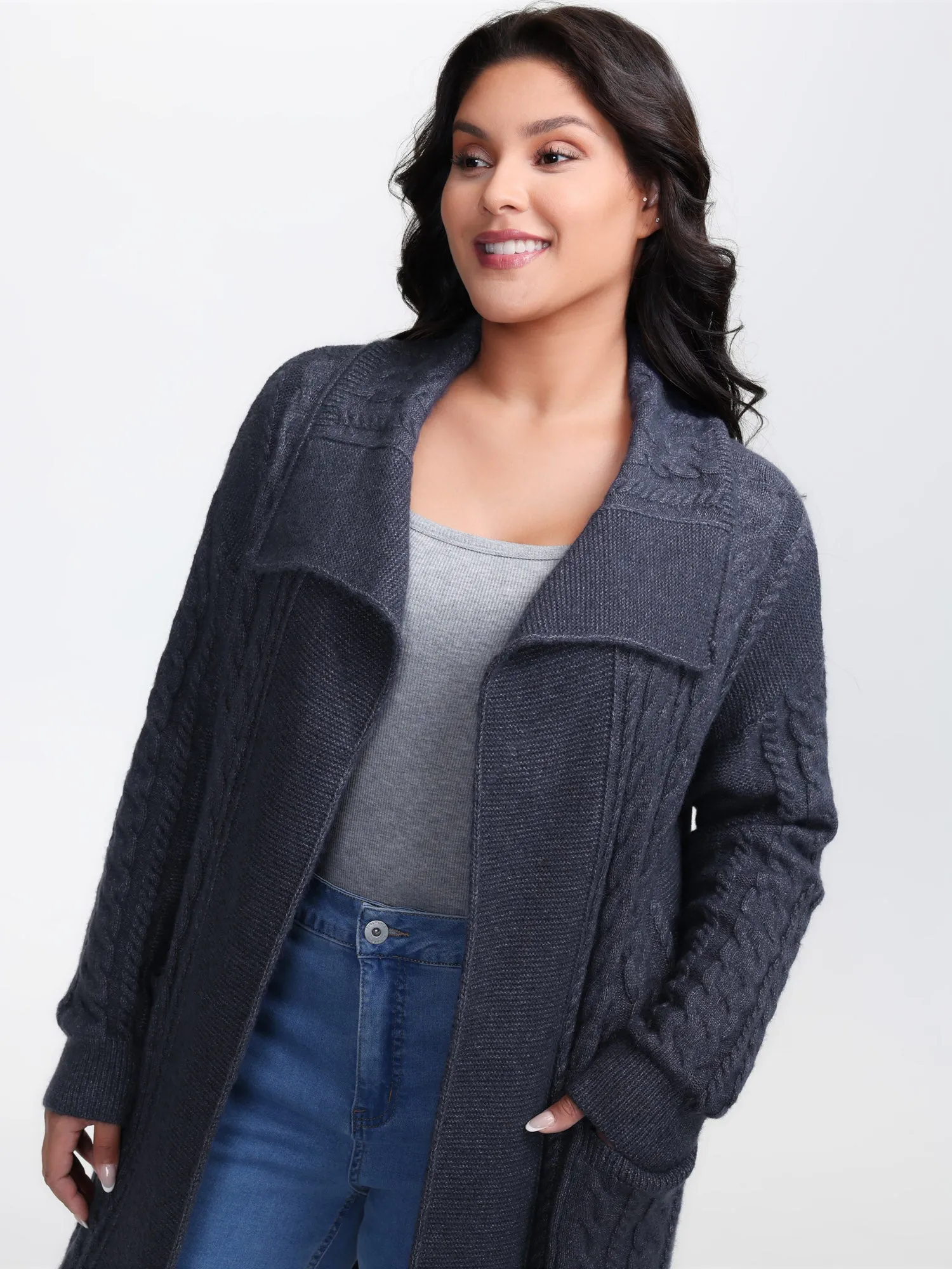 Twisted Texture Pockets Slit Knit Cardigan sold by Bloomchic