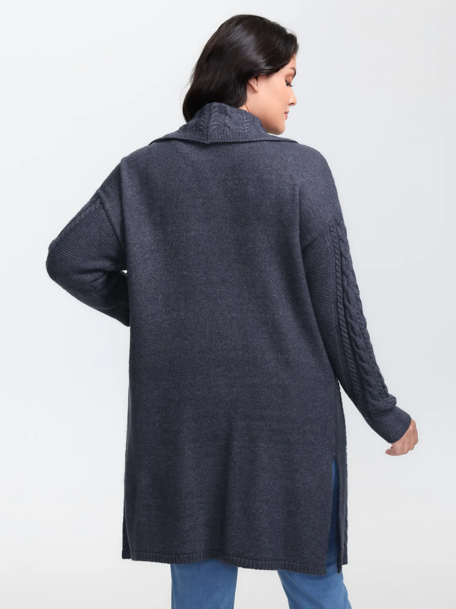 Twisted Texture Pockets Slit Knit Cardigan sold by Bloomchic product image thumbnail 4