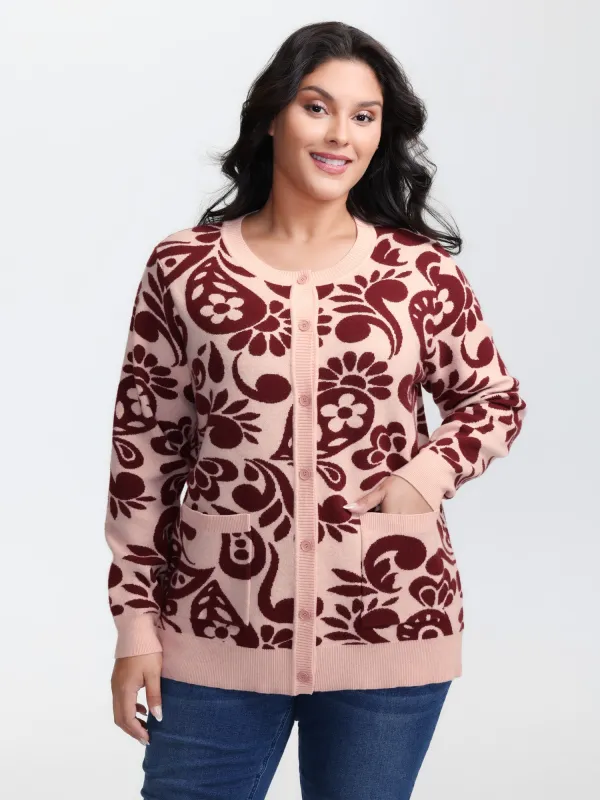 Jacquard Floral Print Button Knit Cardigan sold by Bloomchic