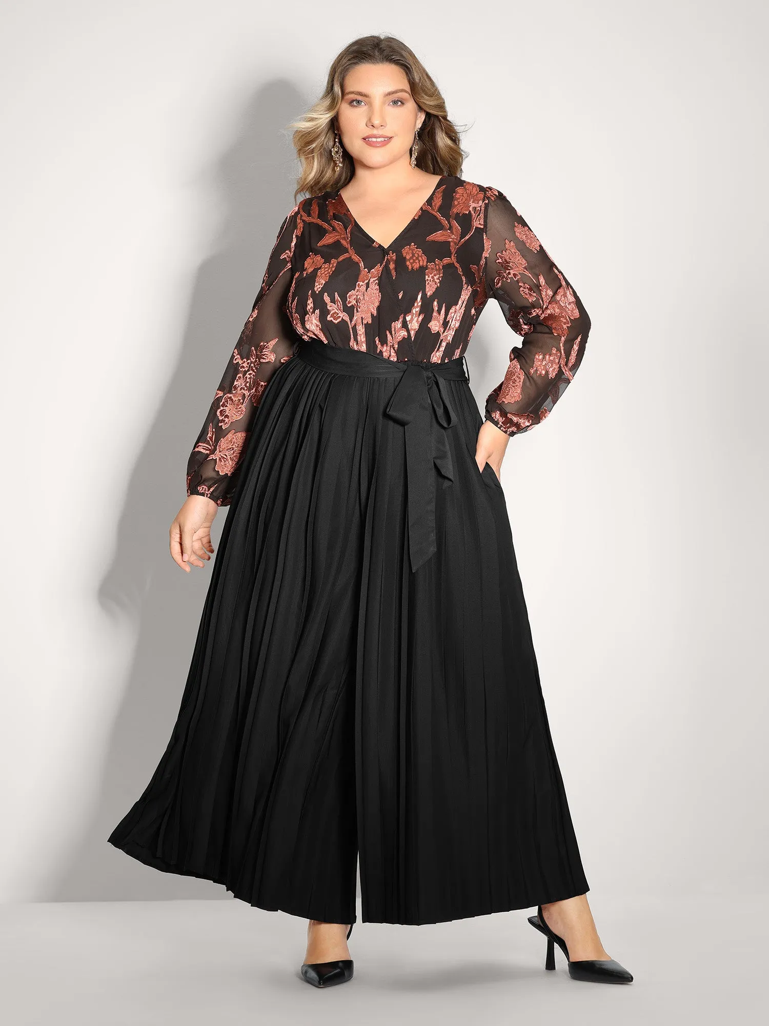 Floral Cut-Out Pleated Belted Jumpsuit sold by Bloomchic