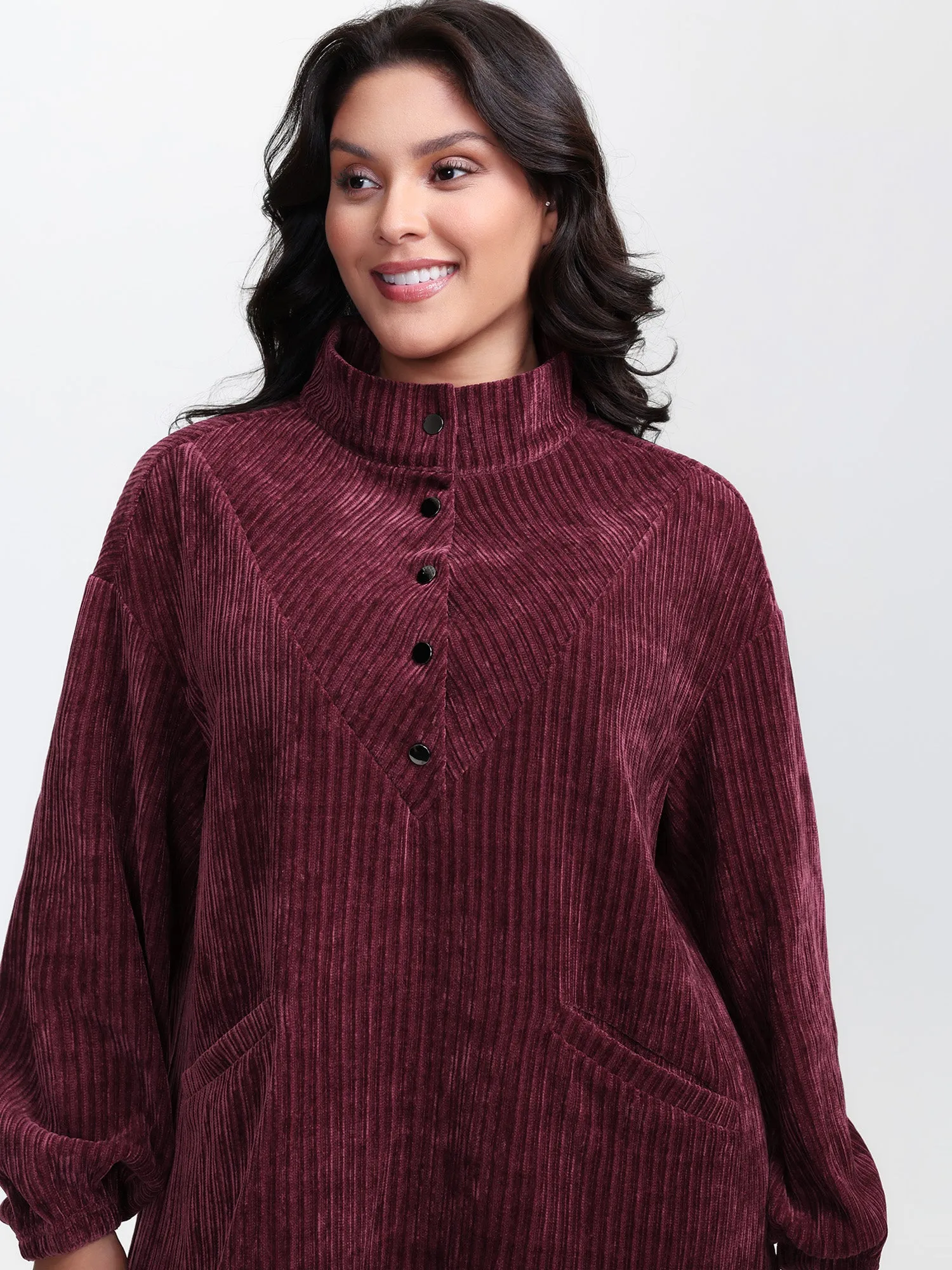 Corduroy-Feel Pockets Stretchy Cuffs Sweatshirt sold by Bloomchic product image thumbnail 2