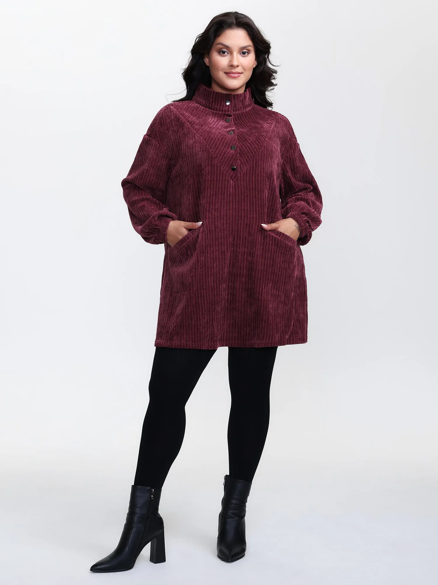 Corduroy-Feel Pockets Stretchy Cuffs Sweatshirt sold by Bloomchic product image thumbnail 3