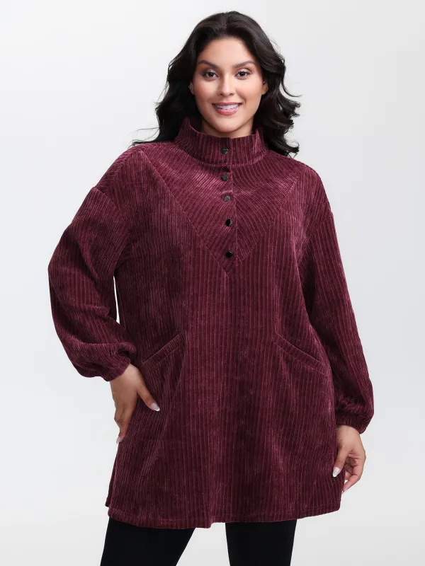 Corduroy-Feel Pockets Stretchy Cuffs Sweatshirt sold by Bloomchic