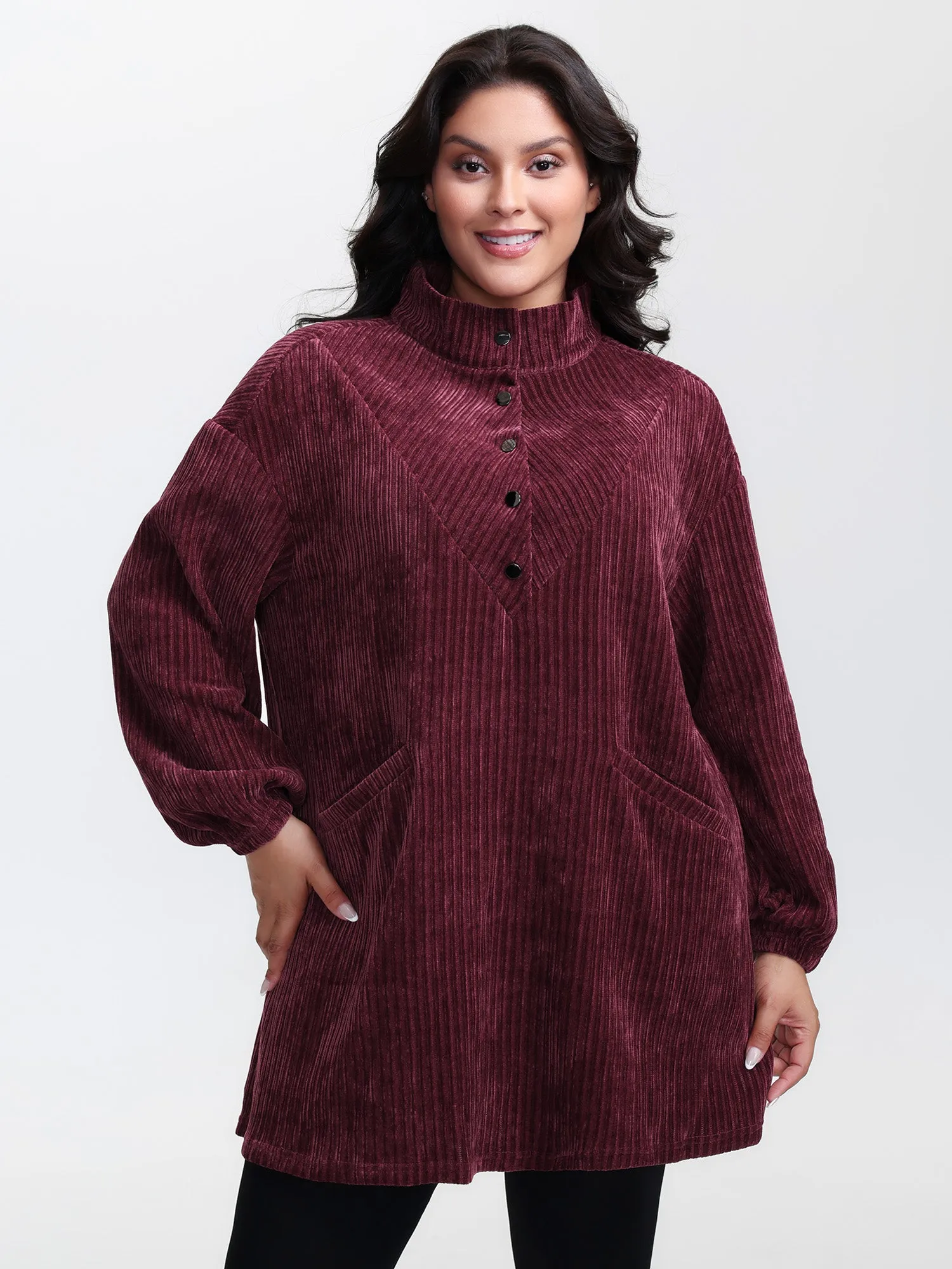 Corduroy-Feel Pockets Stretchy Cuffs Sweatshirt sold by Bloomchic