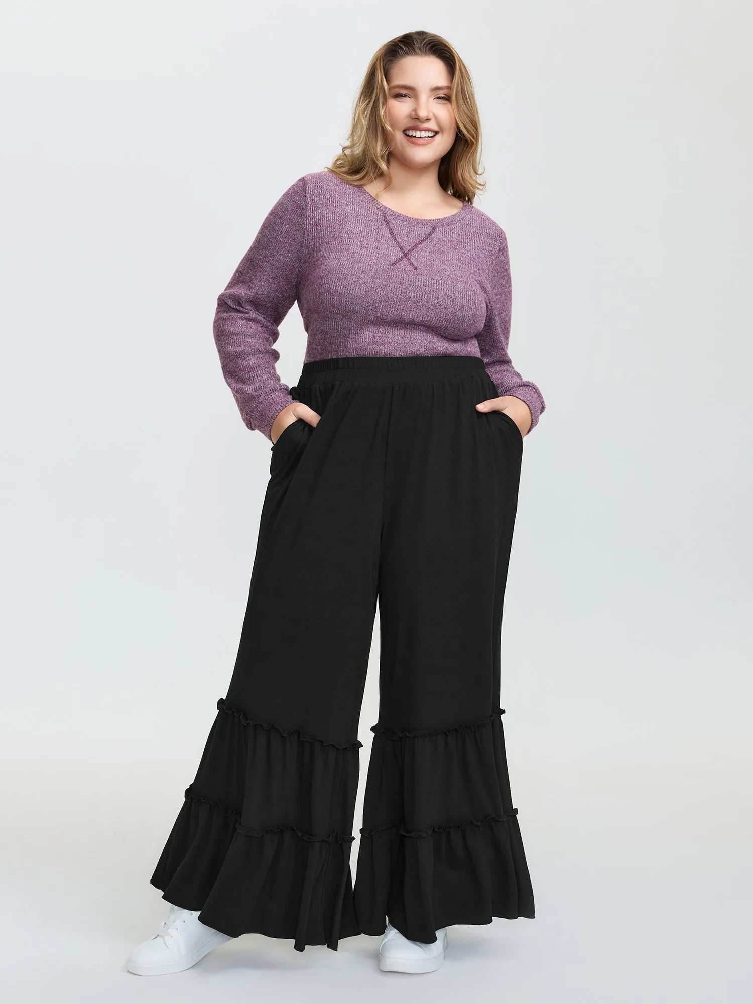 Stretchy Ruffled Hem Tiered Pants sold by Bloomchic