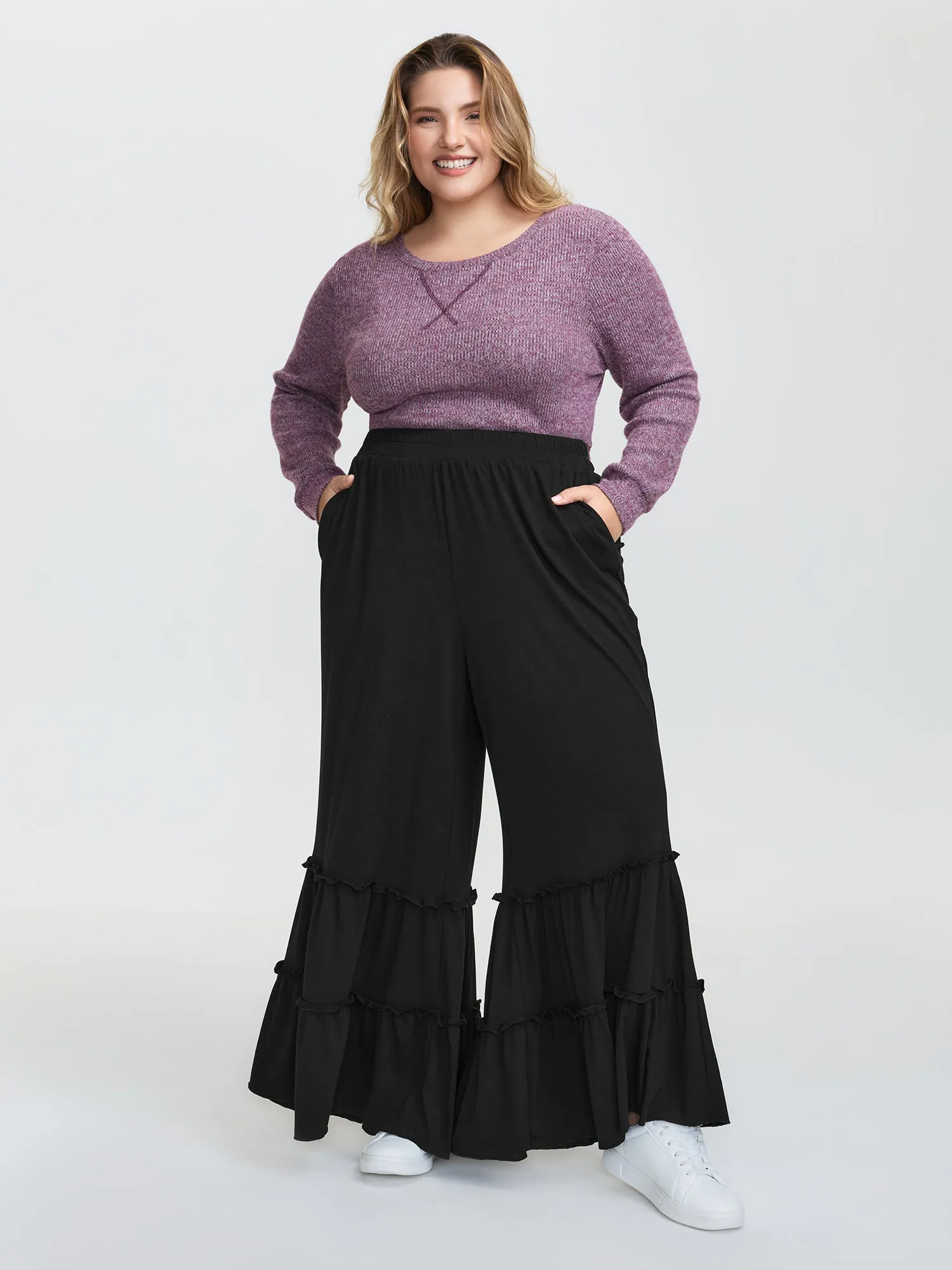 Stretchy Ruffled Hem Tiered Pants sold by Bloomchic product image thumbnail 3