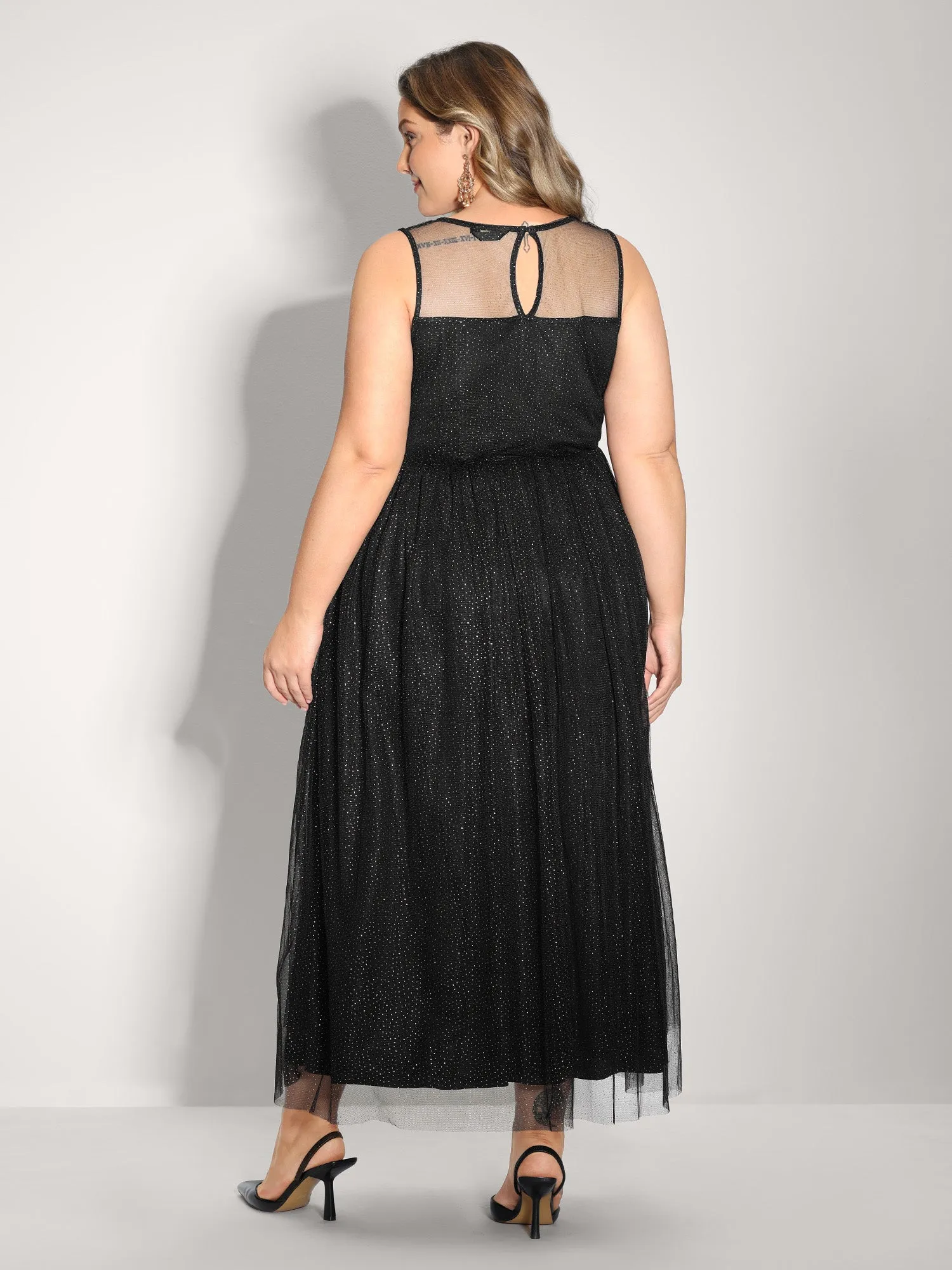 Shimmery Sheer Neckline Flowy Maxi Dress sold by Bloomchic product image thumbnail 5