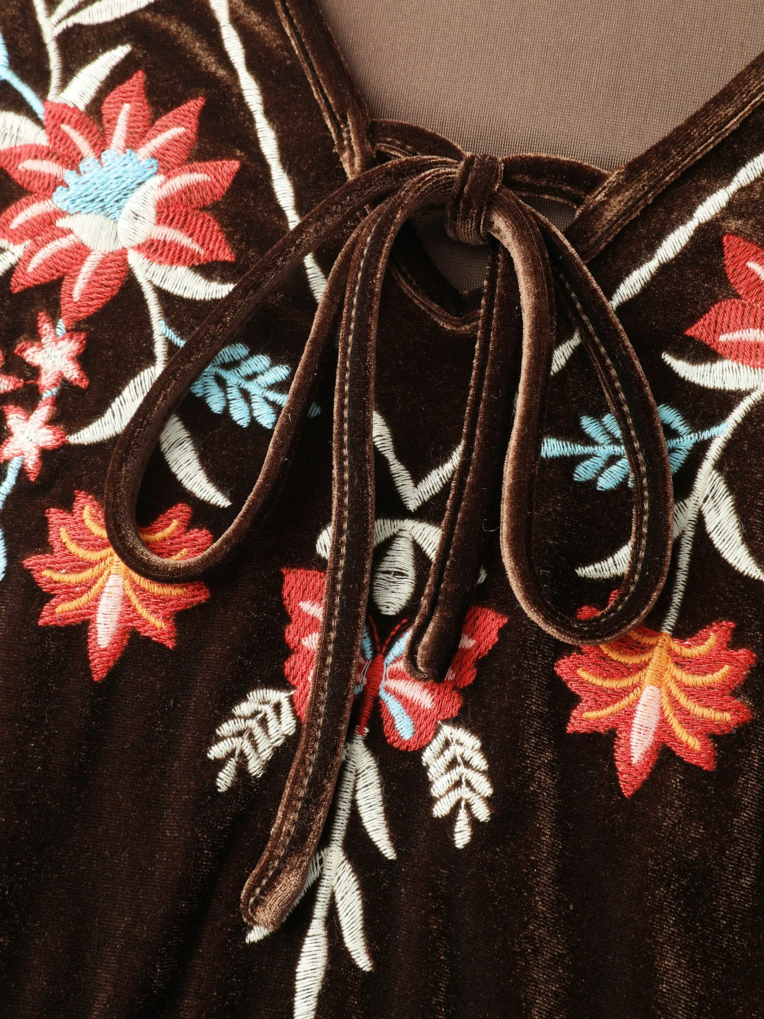 Floral Embroidered Stretchy Waist Pockets Midi Dress sold by Bloomchic product image thumbnail 5