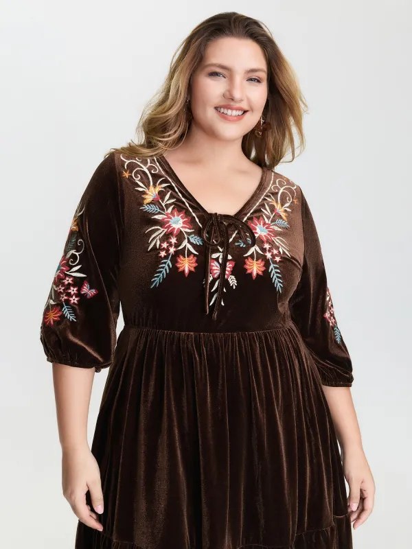 Floral Embroidered Stretchy Waist Pockets Midi Dress sold by Bloomchic