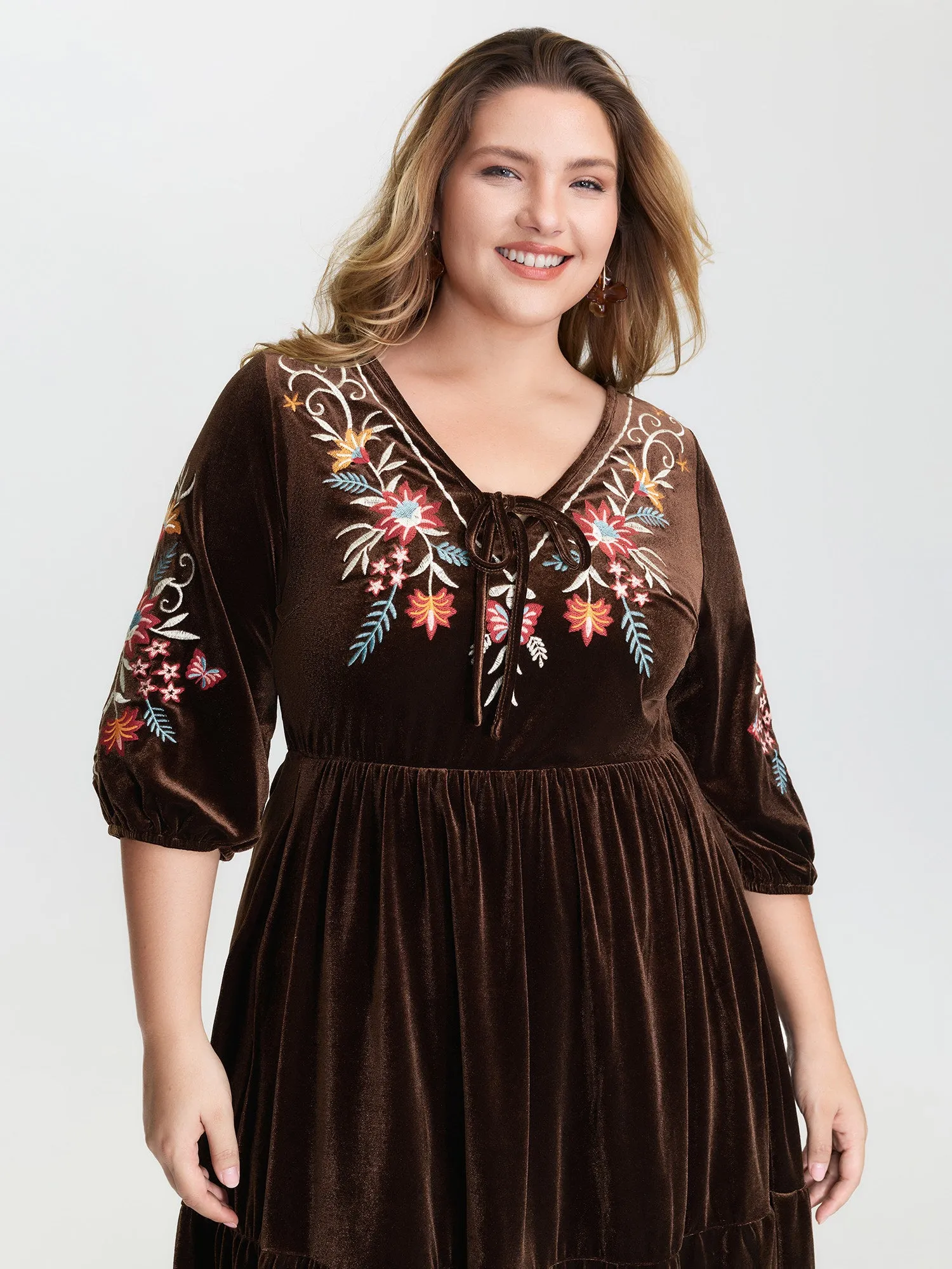 Floral Embroidered Stretchy Waist Pockets Midi Dress sold by Bloomchic