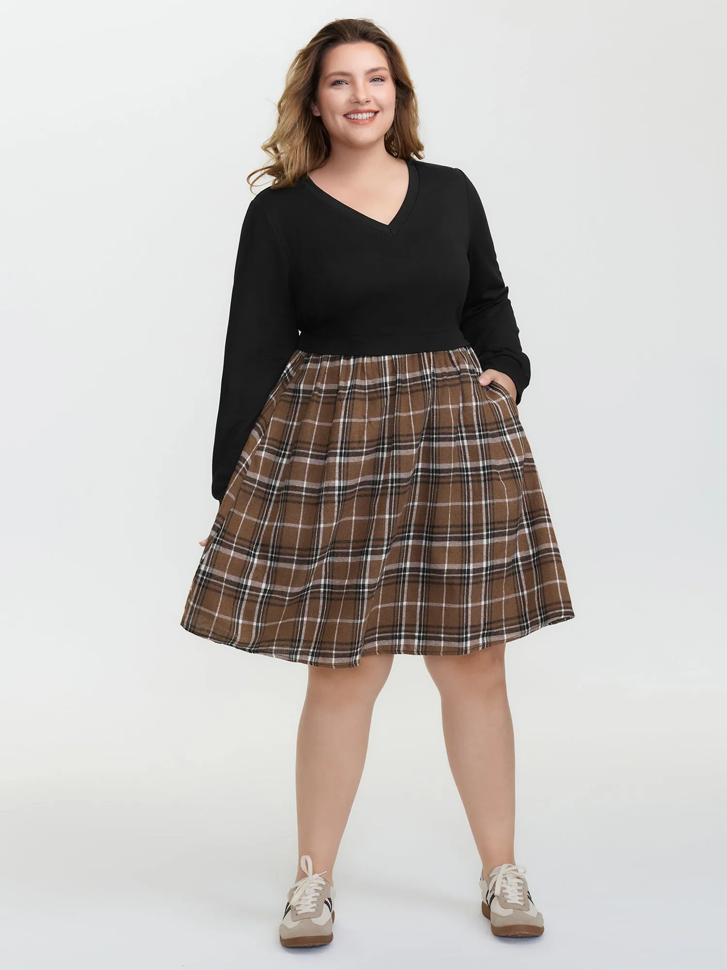 Plaid Color Contrast Stretchy Knee-Length Dress sold by Bloomchic product image thumbnail 5