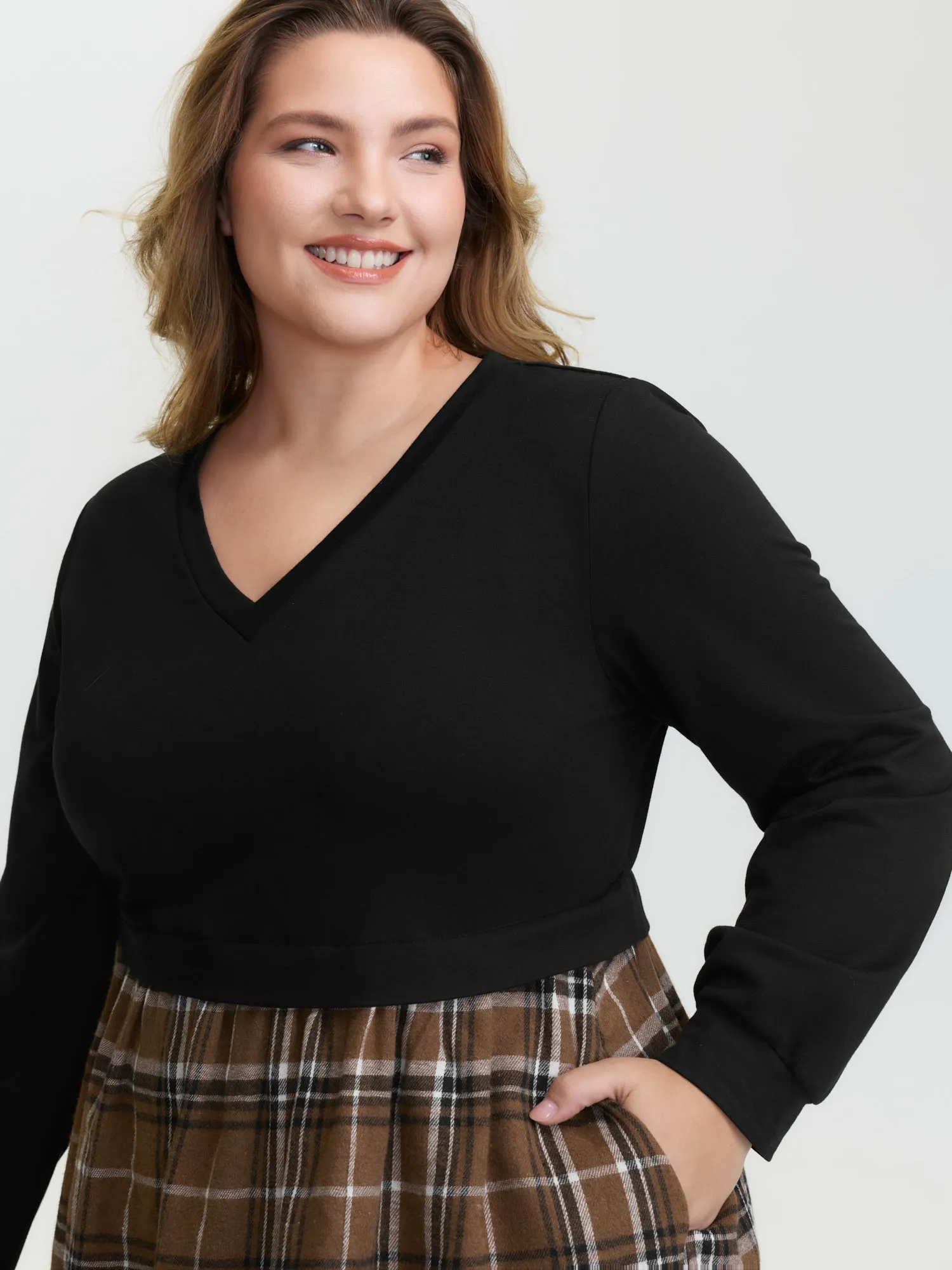 Plaid Color Contrast Stretchy Knee-Length Dress sold by Bloomchic product image thumbnail 2