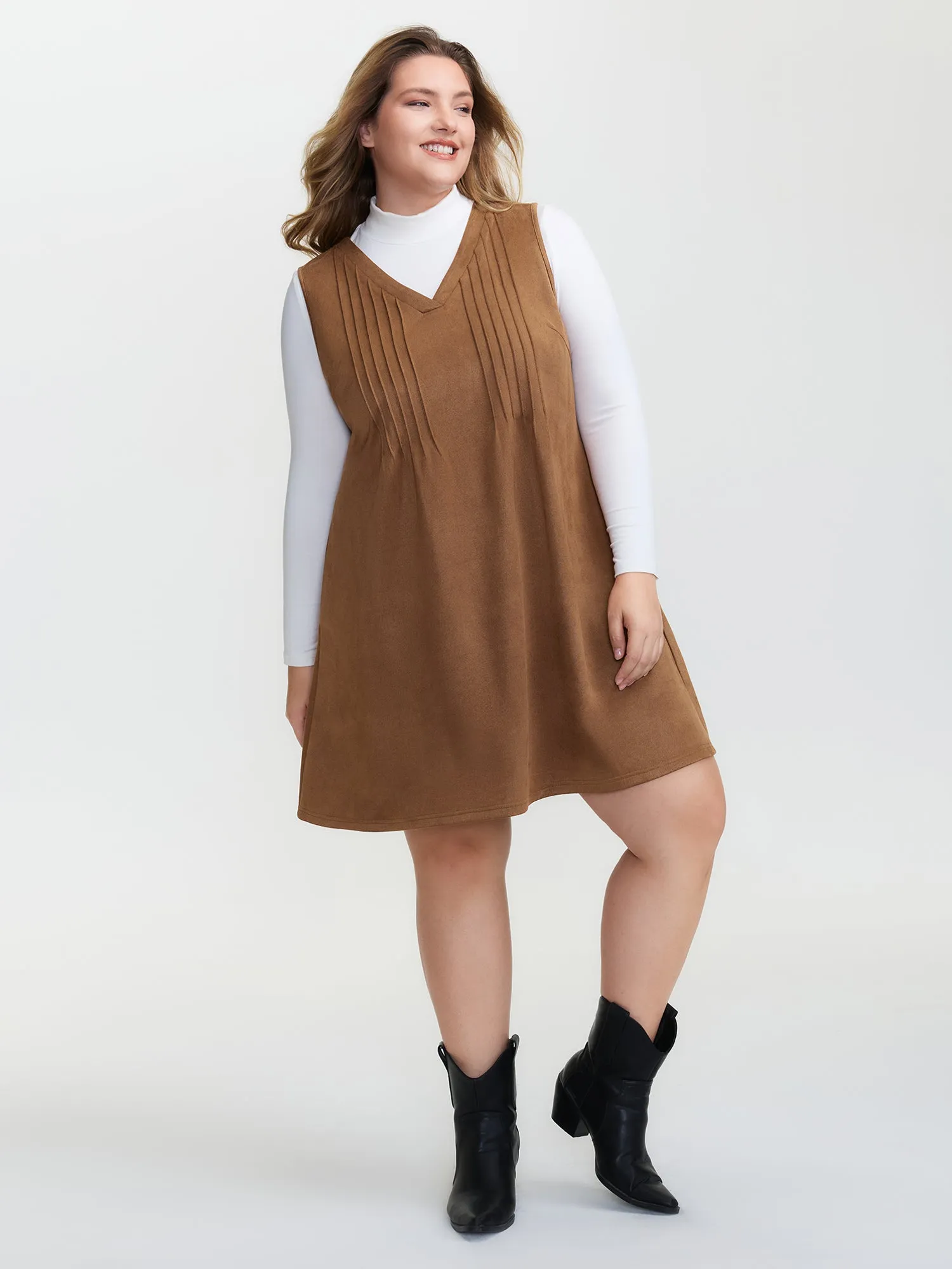 Suede Striped Toothpick Pleats Mini Dress sold by Bloomchic